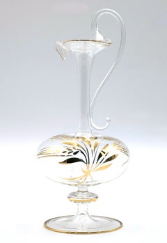 Vintage Murano Glass Pitcher with Golden Leaves, 1970s