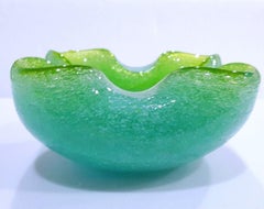 Green & Blue Mid-Century Modern Murano Glass Pulegoso Bowl, Seguso