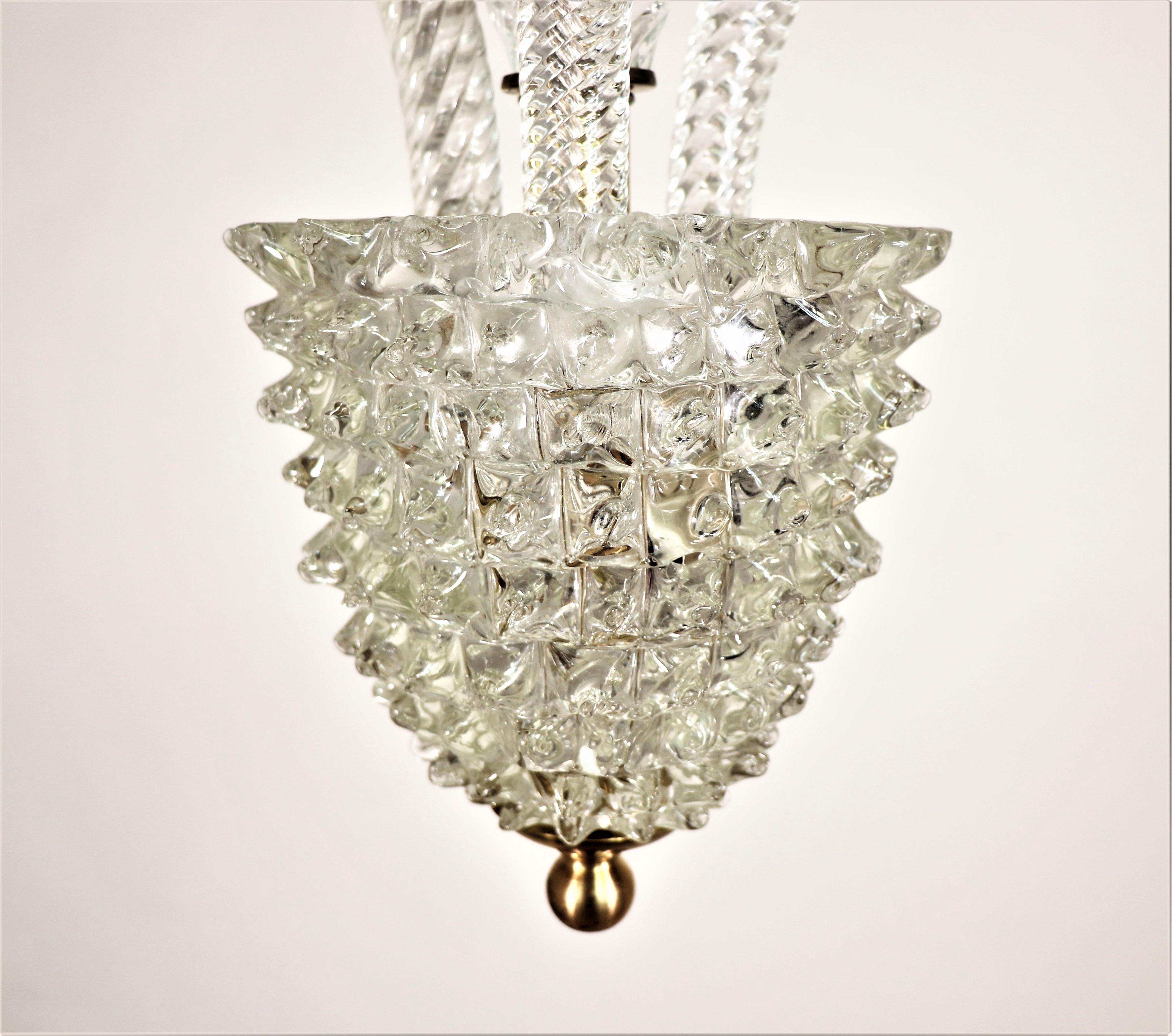 Vintage Murano Glass Rostrato Chandelier in the Manner of Ercole Barovier For Sale 2
