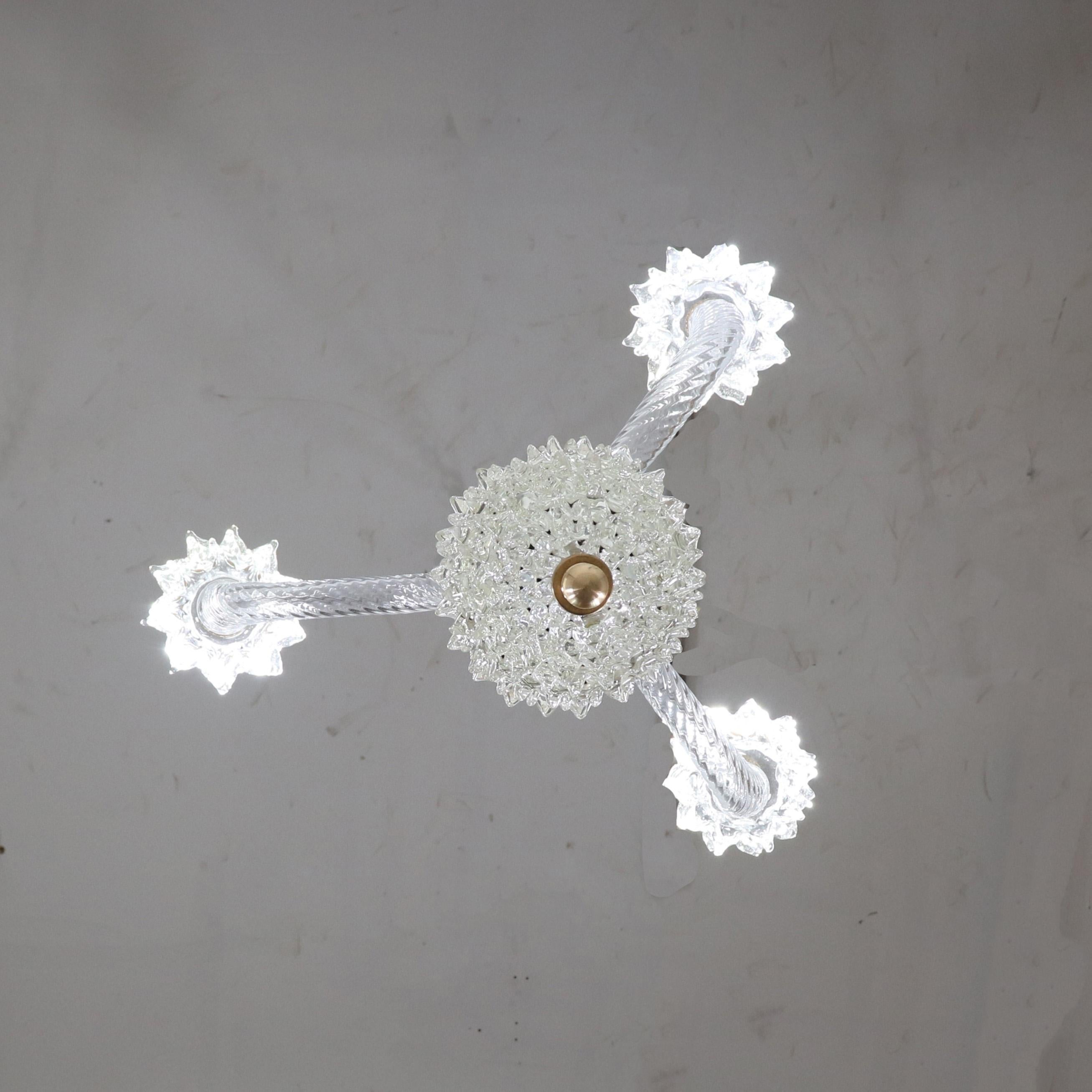 Vintage Murano Glass Rostrato Chandelier in the Manner of Ercole Barovier For Sale 2