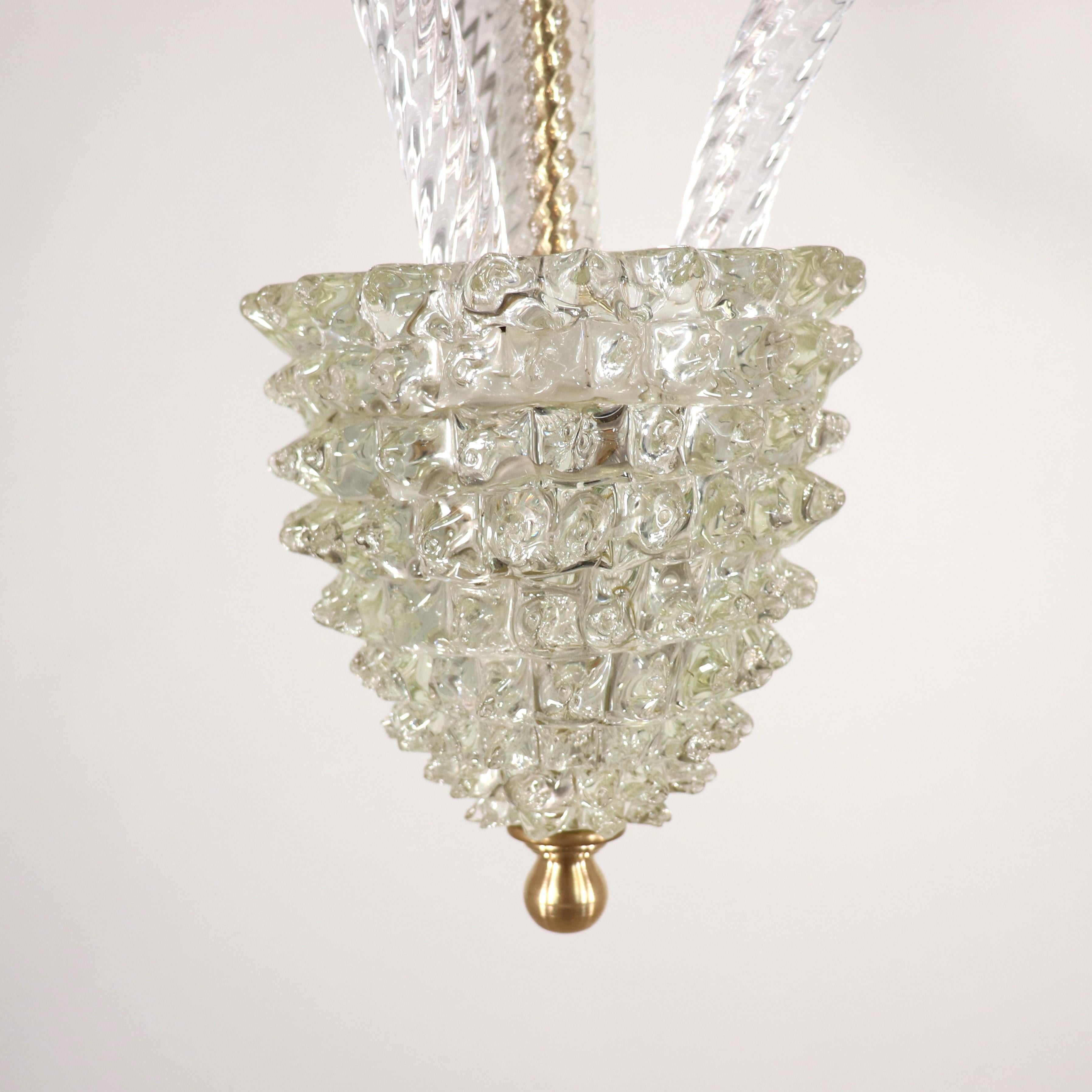 Vintage Murano Glass Rostrato Chandelier in the Manner of Ercole Barovier For Sale 4