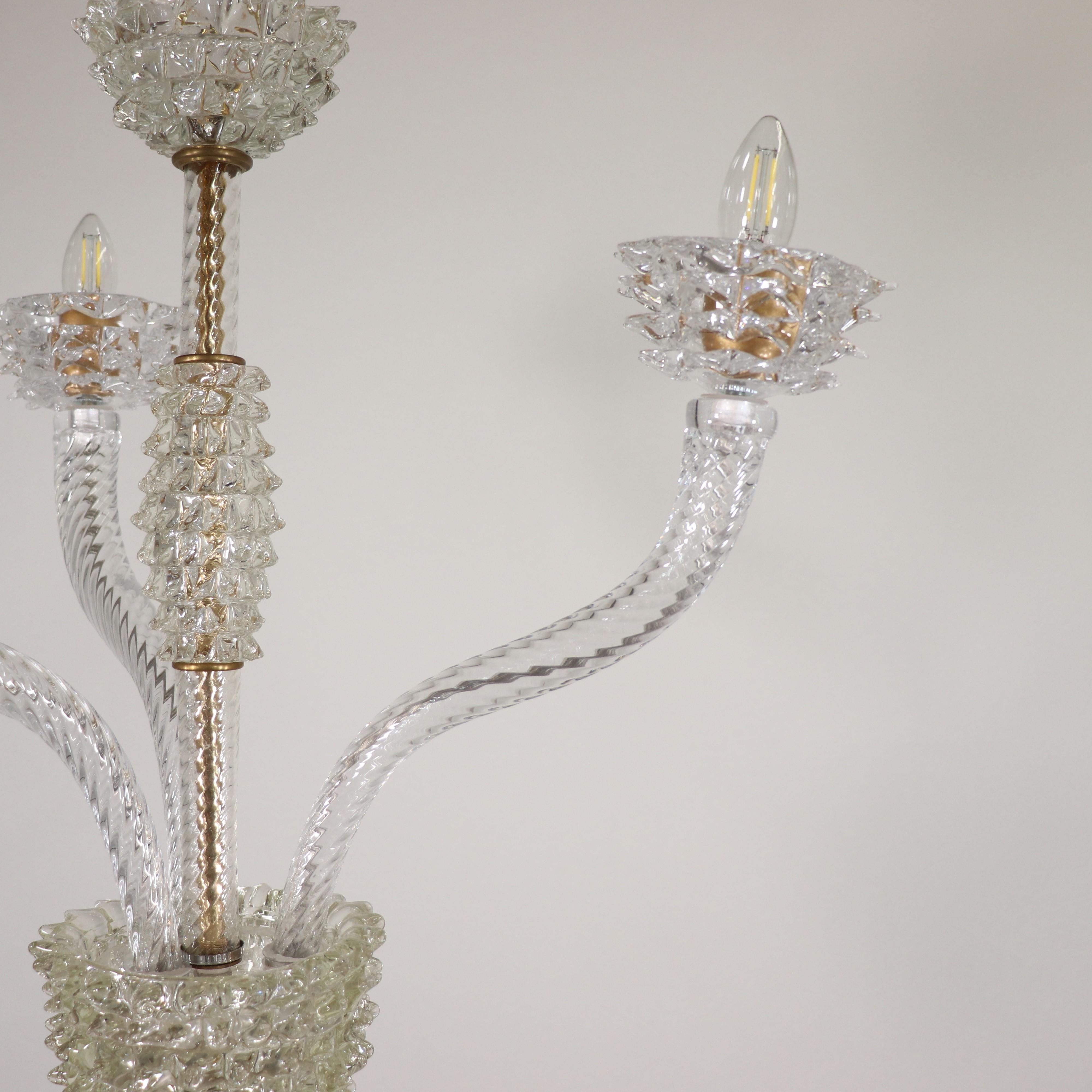 Vintage Murano Glass Rostrato Chandelier in the Manner of Ercole Barovier For Sale 5
