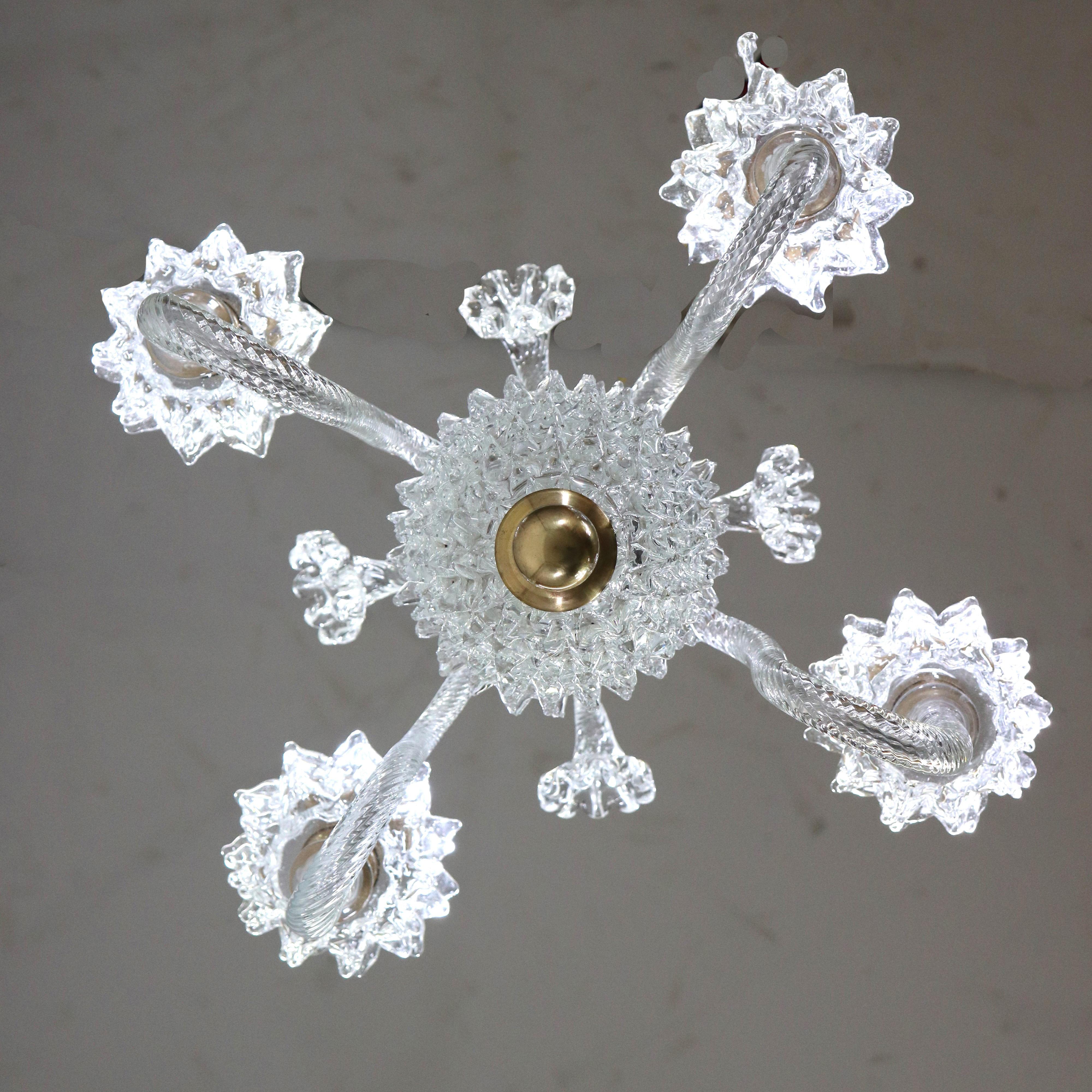 Vintage Murano Glass Rostrato Chandelier in the Manner of Ercole Barovier For Sale 6