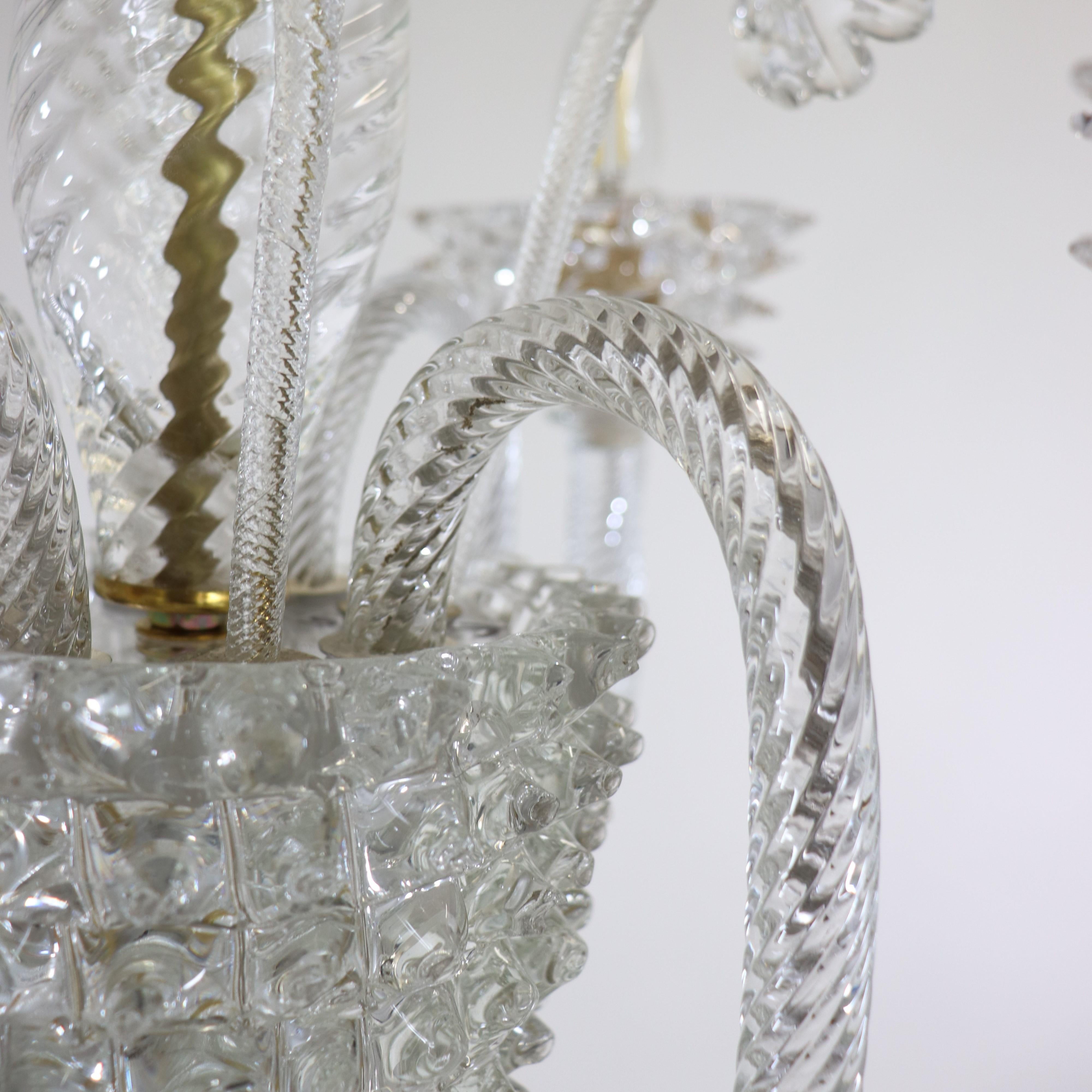 Vintage Murano Glass Rostrato Chandelier in the Manner of Ercole Barovier For Sale 9