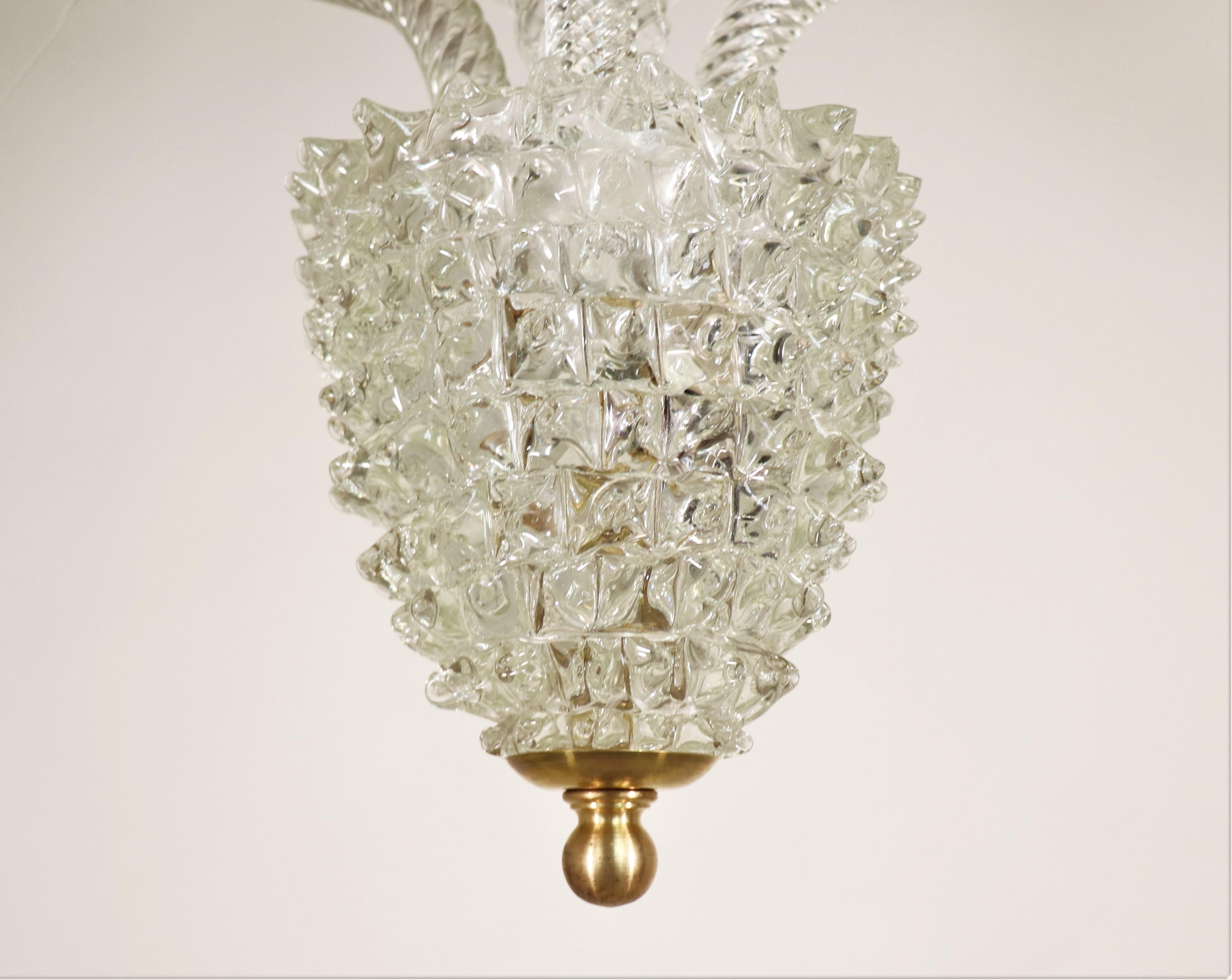 Vintage Murano Glass Rostrato Chandelier in the Manner of Ercole Barovier For Sale 9