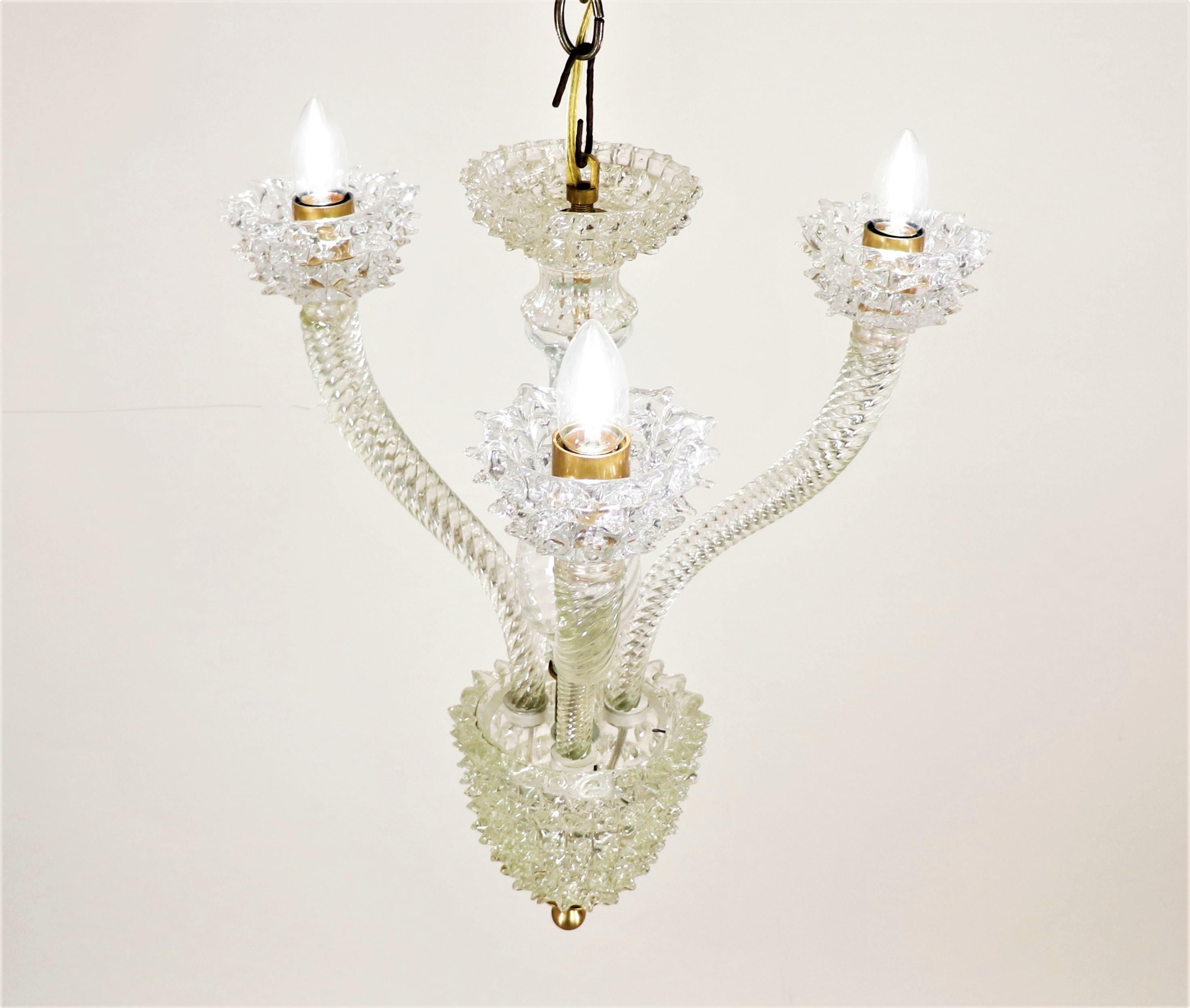Mid-Century Modern Vintage Murano Glass Rostrato Chandelier in the Manner of Ercole Barovier For Sale