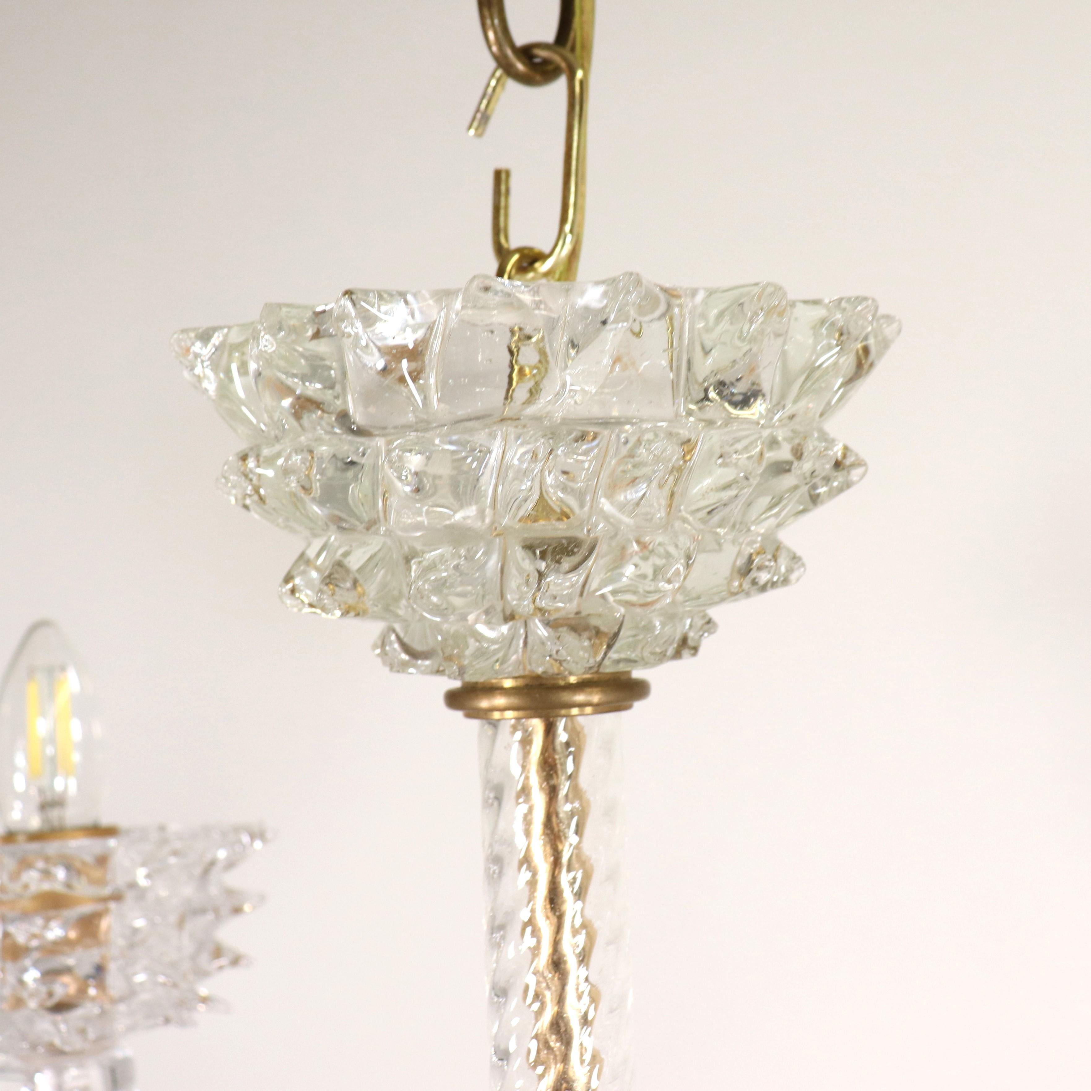 Mid-Century Modern Vintage Murano Glass Rostrato Chandelier in the Manner of Ercole Barovier For Sale