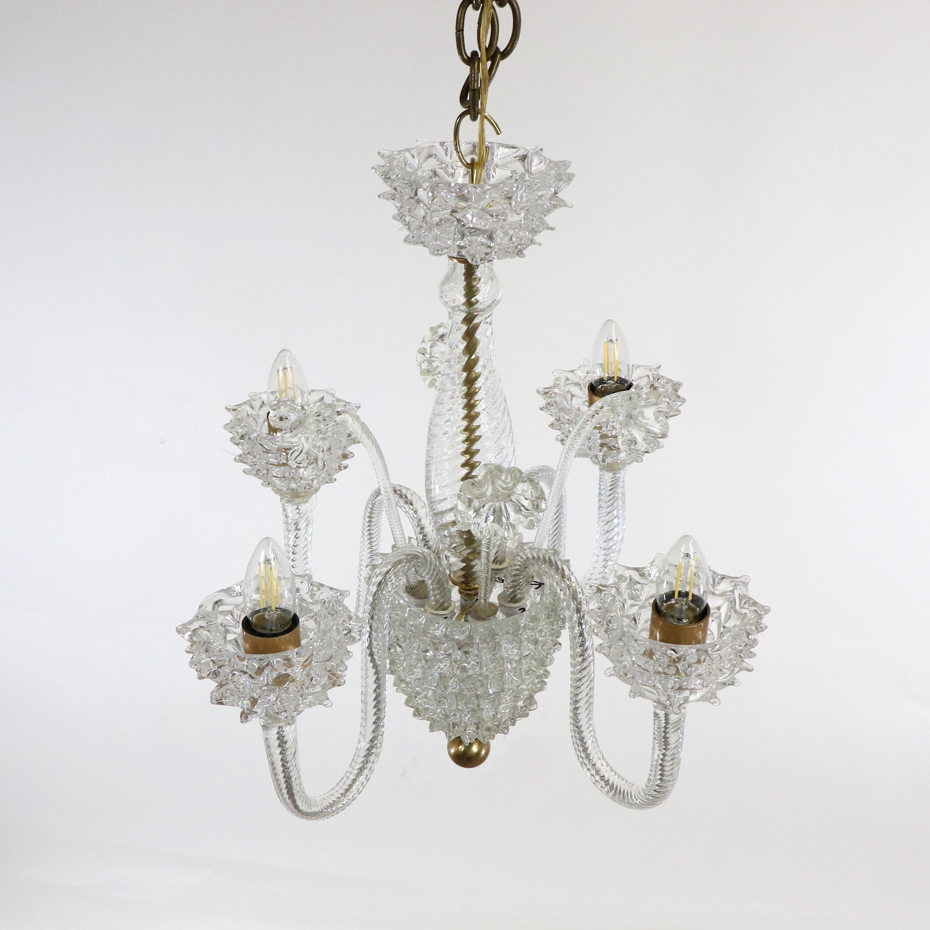 Mid-Century Modern Vintage Murano Glass Rostrato Chandelier in the Manner of Ercole Barovier For Sale