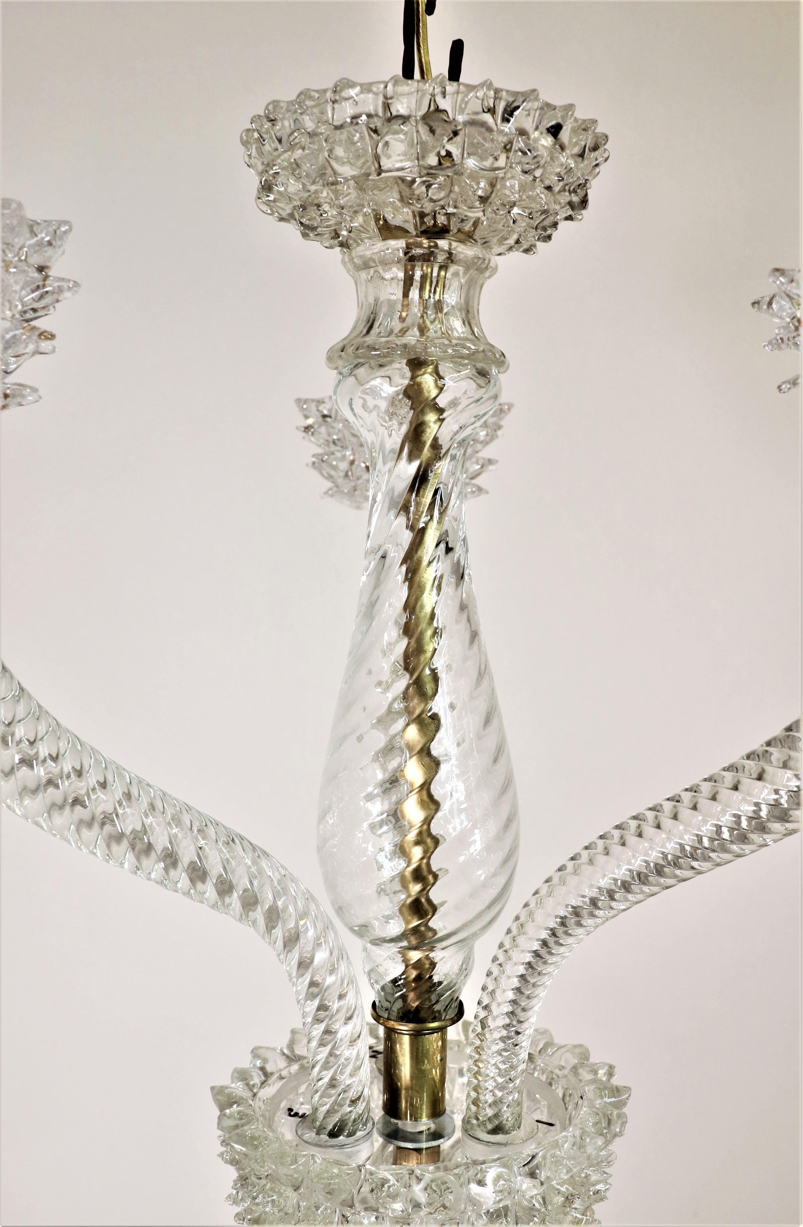 Italian Vintage Murano Glass Rostrato Chandelier in the Manner of Ercole Barovier For Sale