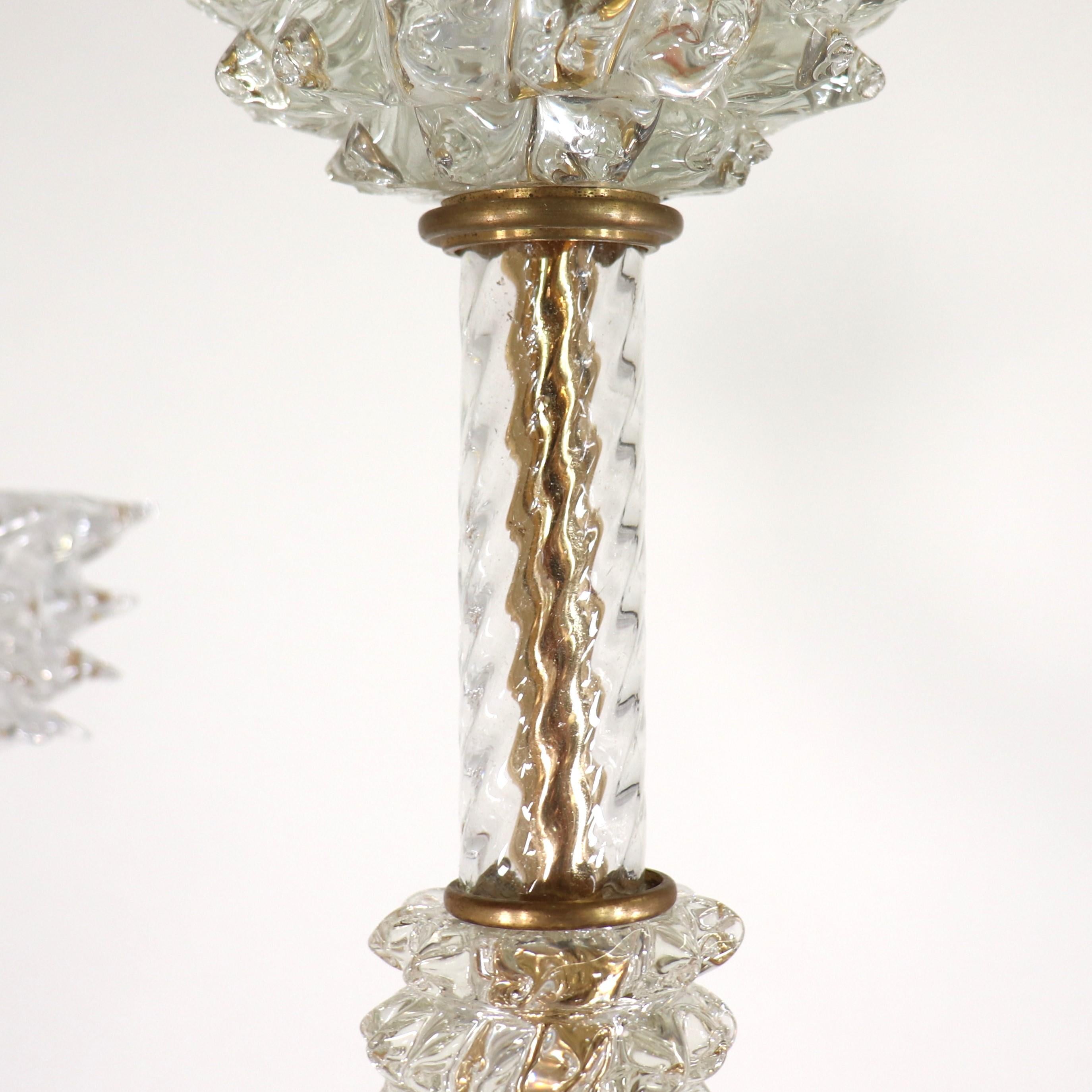 Italian Vintage Murano Glass Rostrato Chandelier in the Manner of Ercole Barovier For Sale