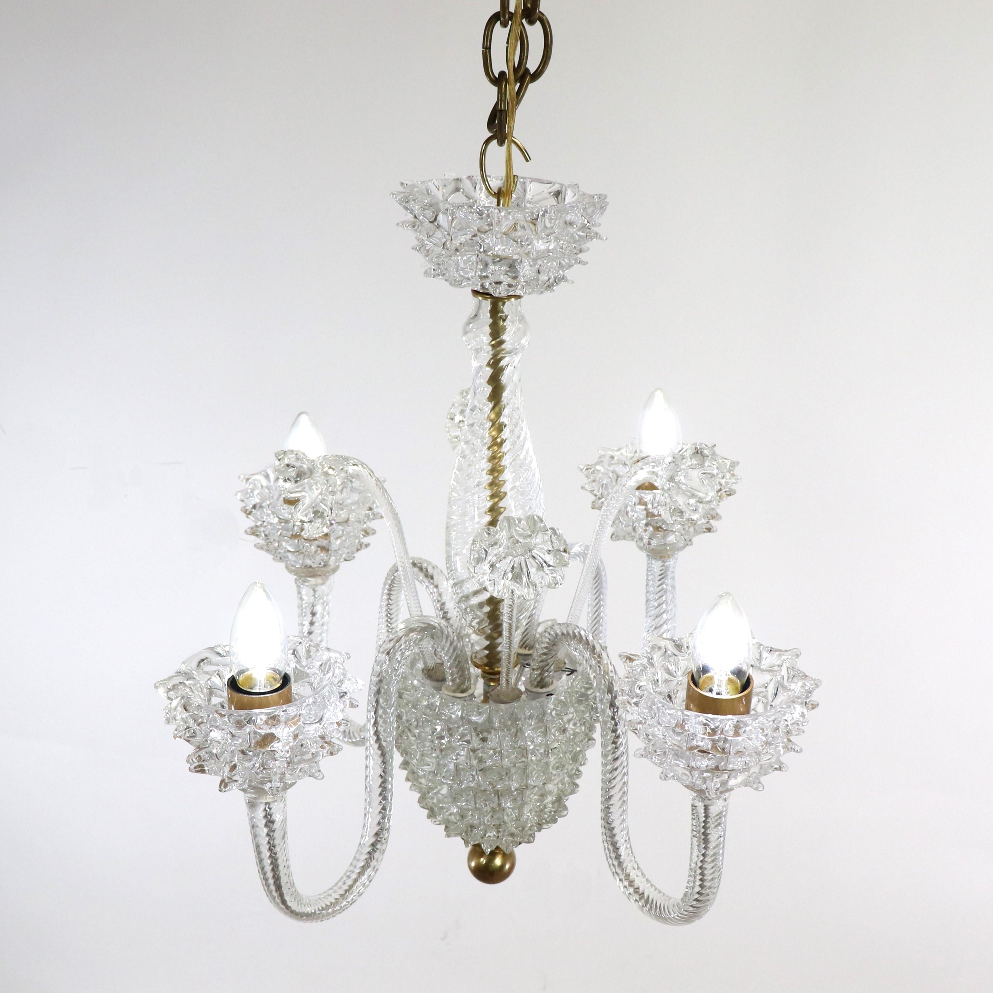 Italian Vintage Murano Glass Rostrato Chandelier in the Manner of Ercole Barovier For Sale