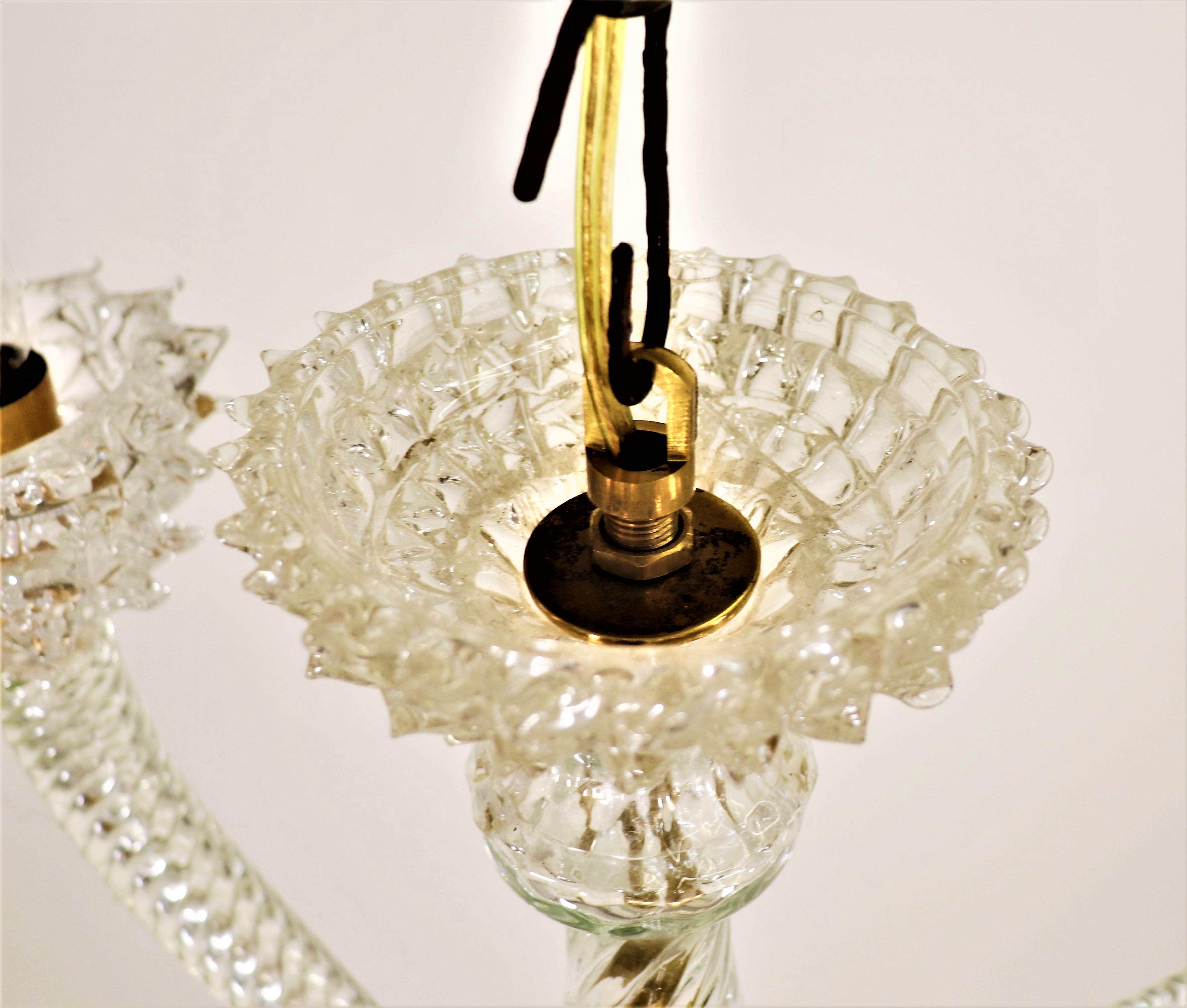 Hand-Crafted Vintage Murano Glass Rostrato Chandelier in the Manner of Ercole Barovier For Sale