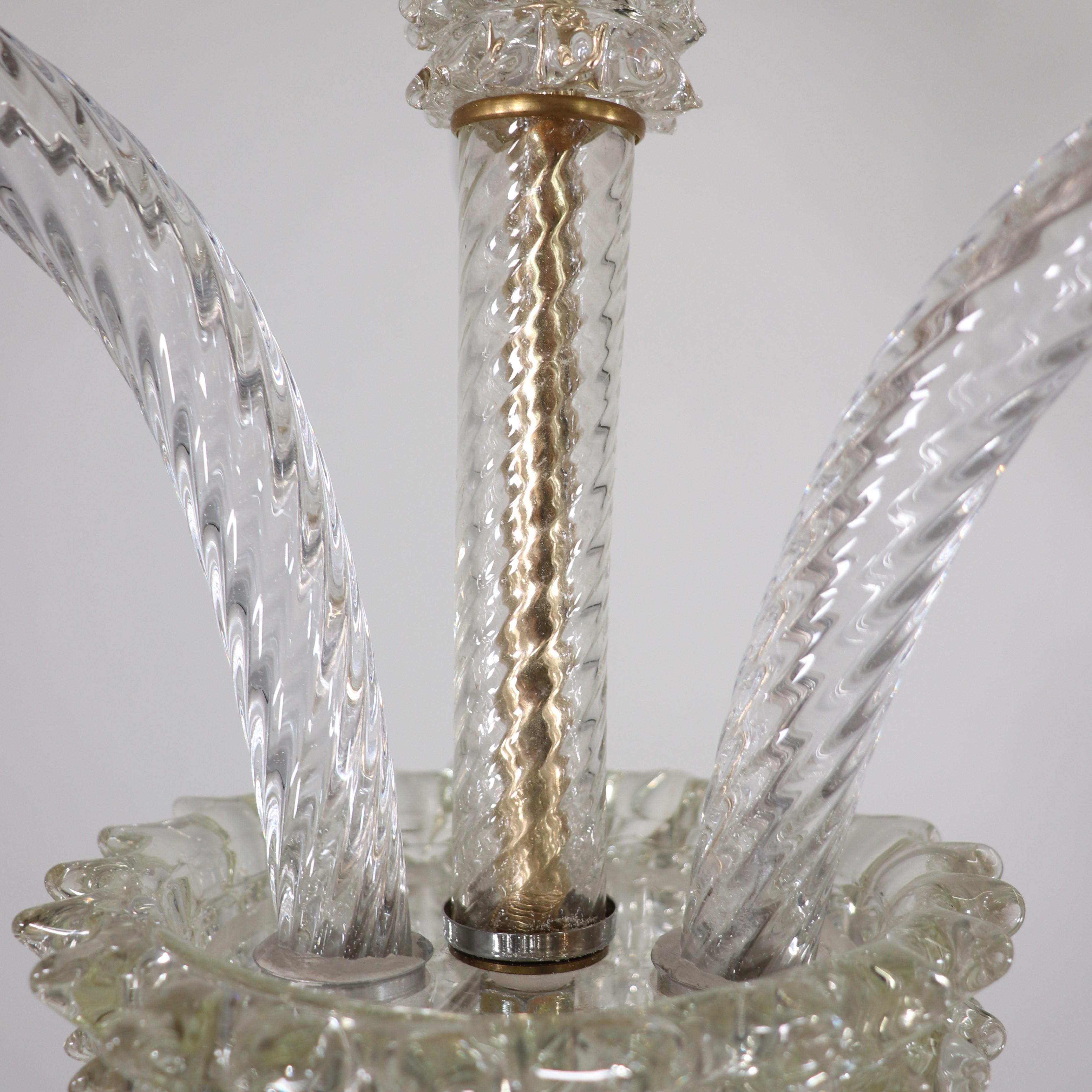 Hand-Crafted Vintage Murano Glass Rostrato Chandelier in the Manner of Ercole Barovier For Sale