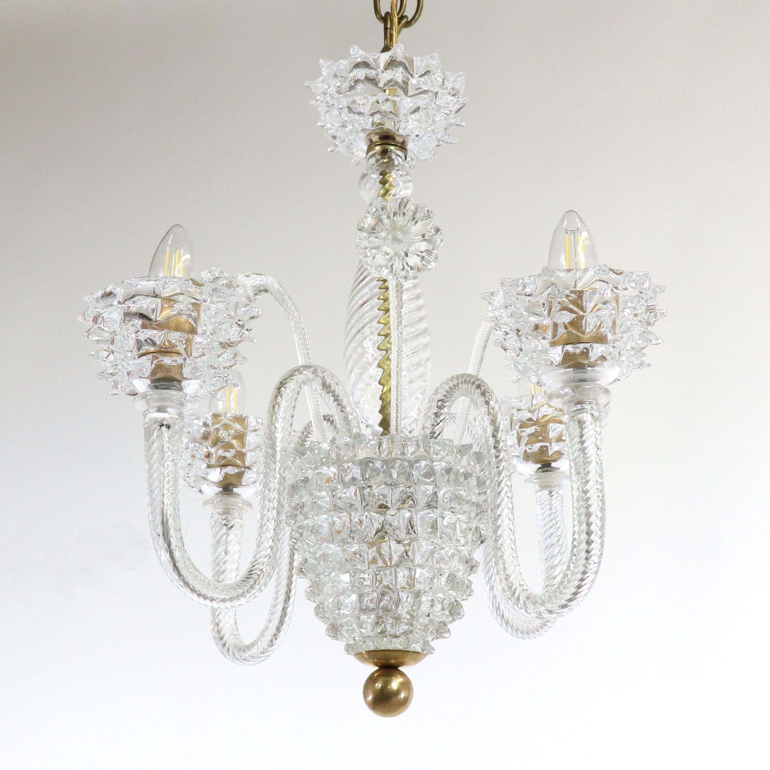 Hand-Crafted Vintage Murano Glass Rostrato Chandelier in the Manner of Ercole Barovier For Sale