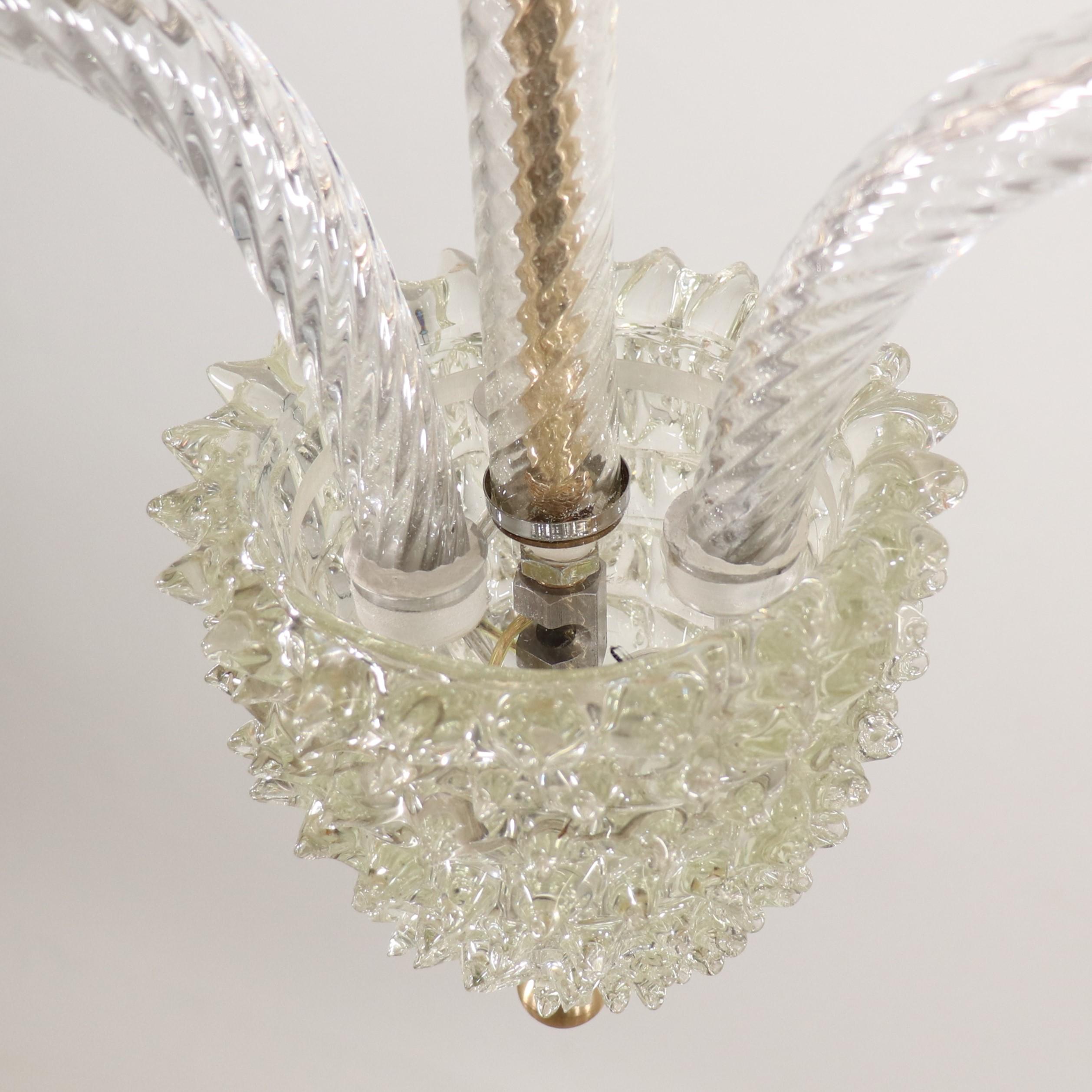 Vintage Murano Glass Rostrato Chandelier in the Manner of Ercole Barovier In Good Condition For Sale In Chicago, IL