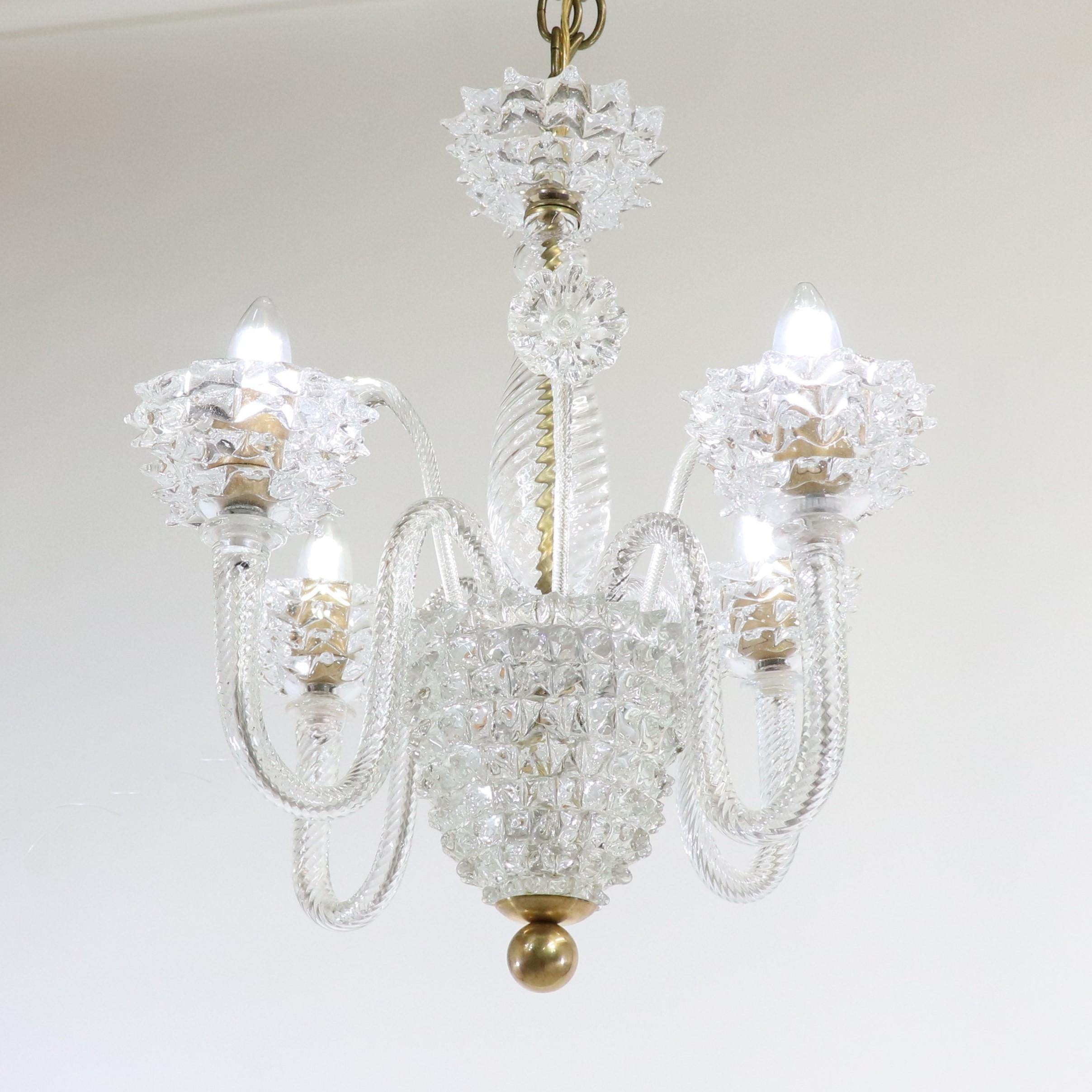 Vintage Murano Glass Rostrato Chandelier in the Manner of Ercole Barovier In Good Condition For Sale In Chicago, IL