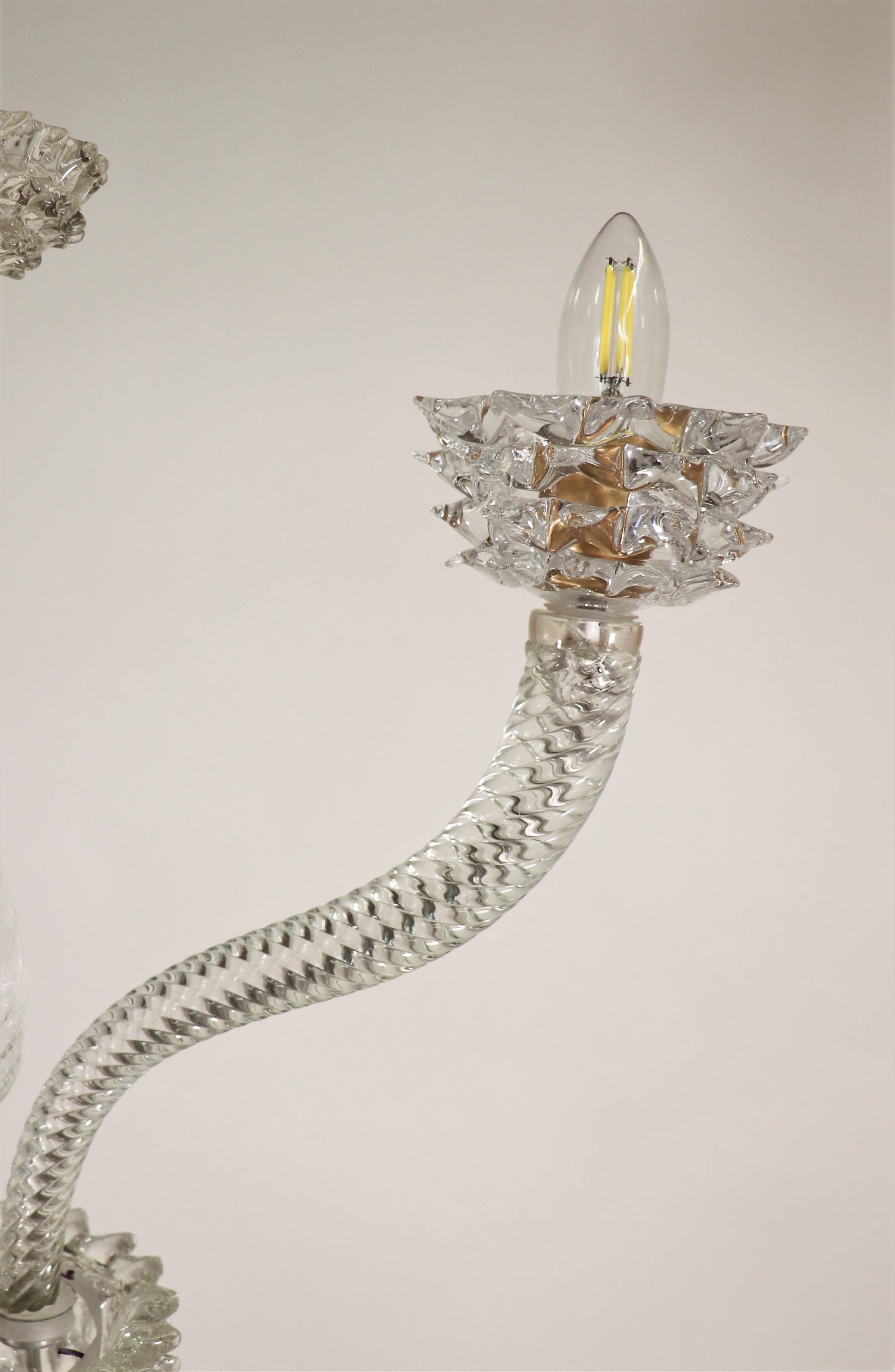 Blown Glass Vintage Murano Glass Rostrato Chandelier in the Manner of Ercole Barovier For Sale