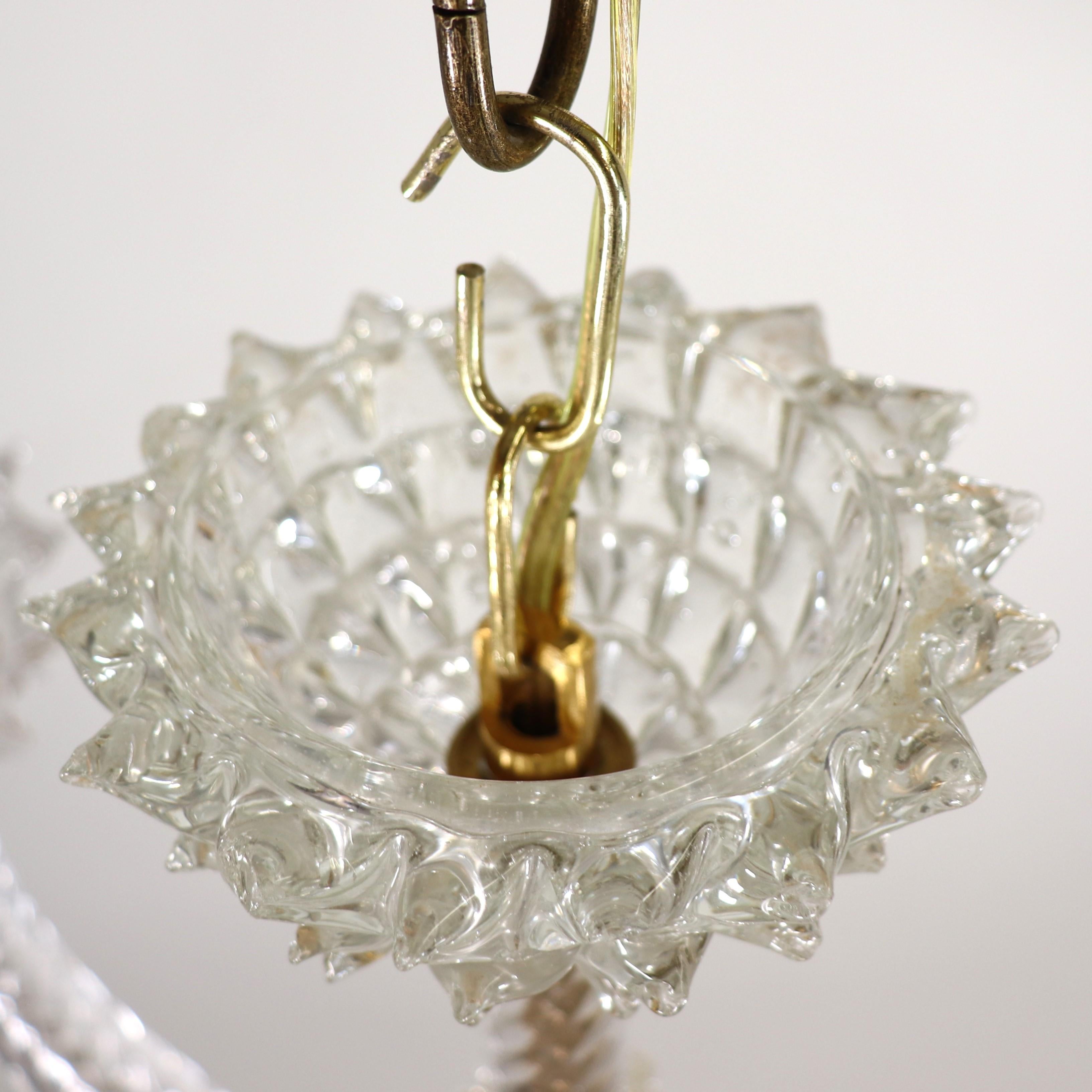 Blown Glass Vintage Murano Glass Rostrato Chandelier in the Manner of Ercole Barovier For Sale