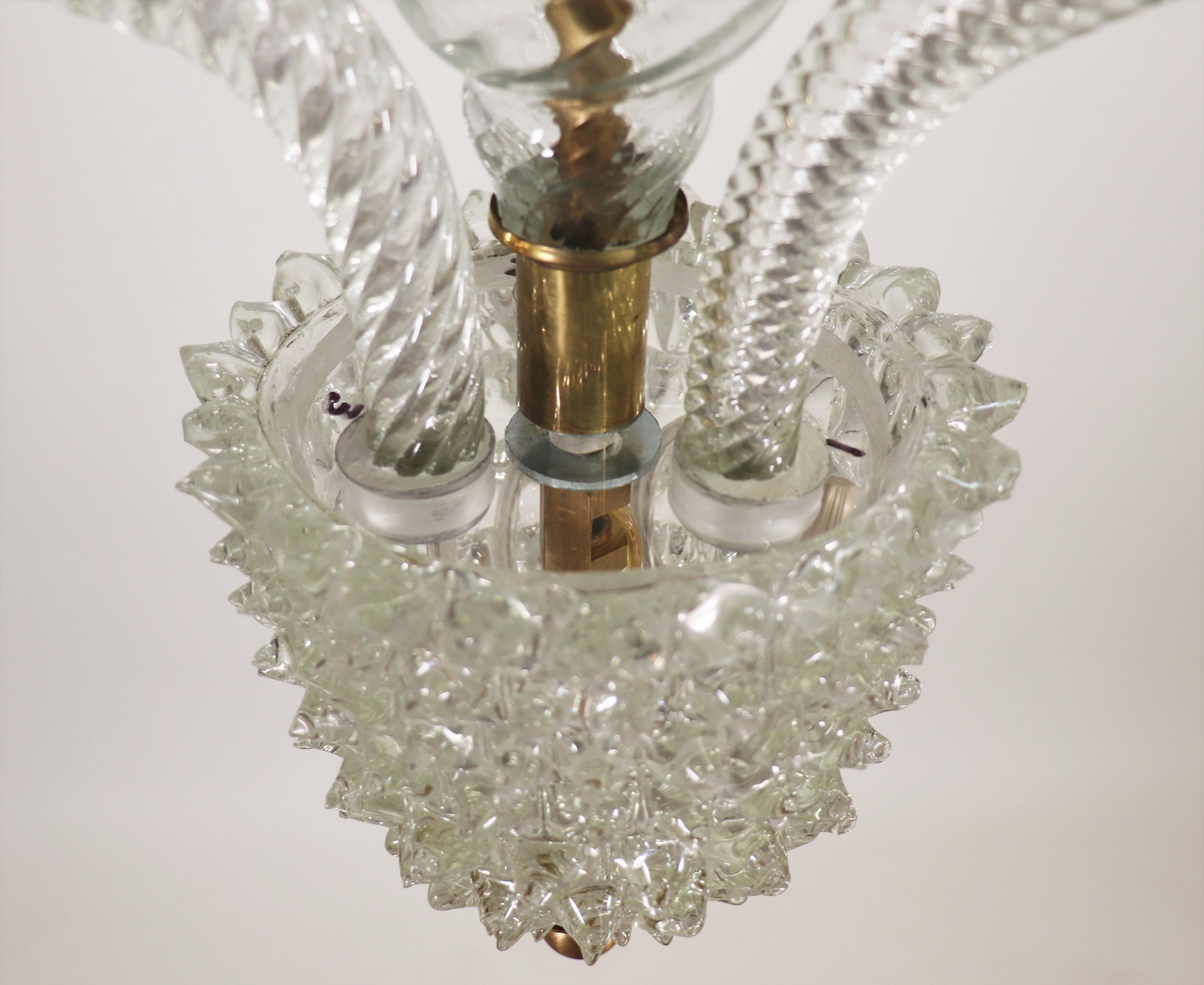 Vintage Murano Glass Rostrato Chandelier in the Manner of Ercole Barovier For Sale 1