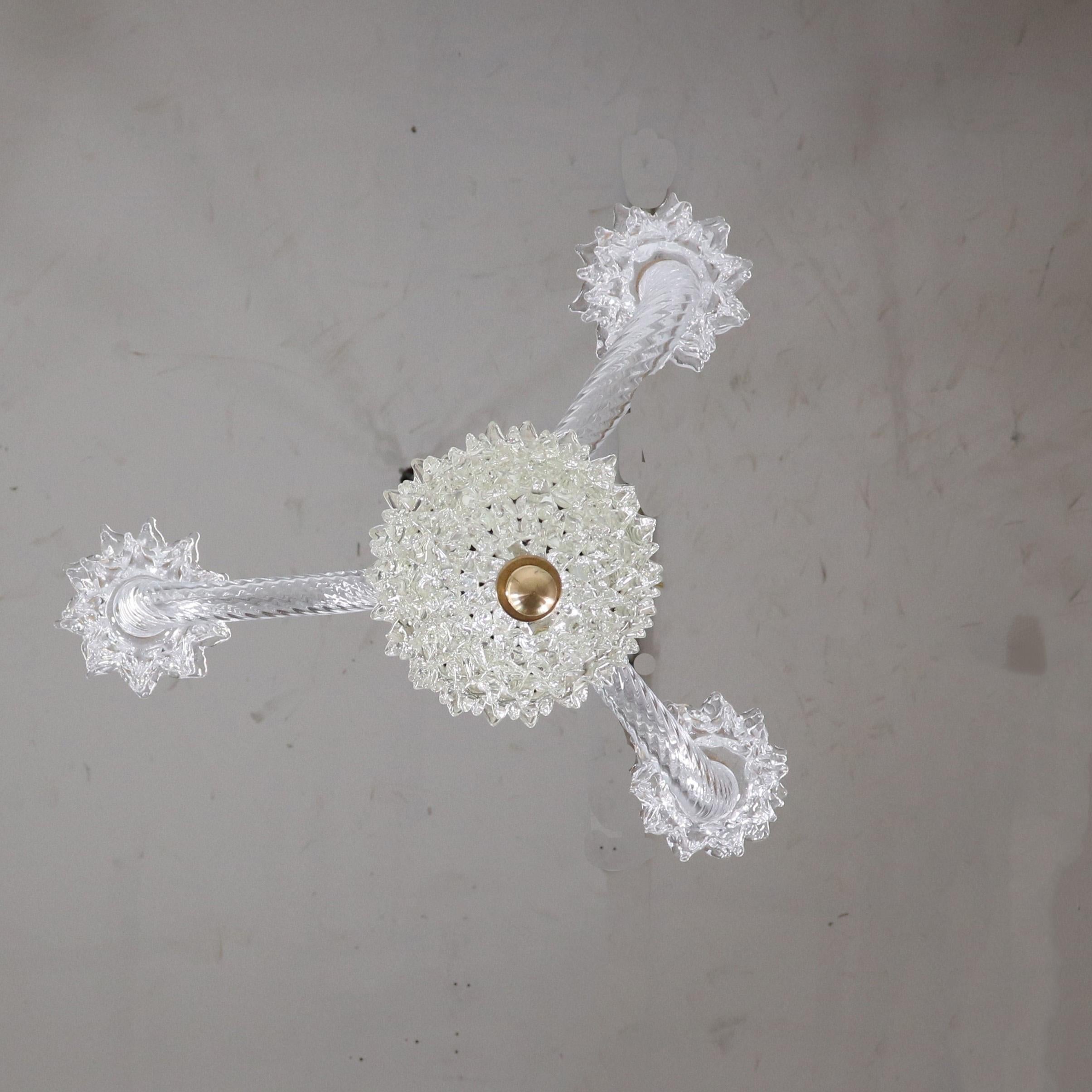 Vintage Murano Glass Rostrato Chandelier in the Manner of Ercole Barovier For Sale 1