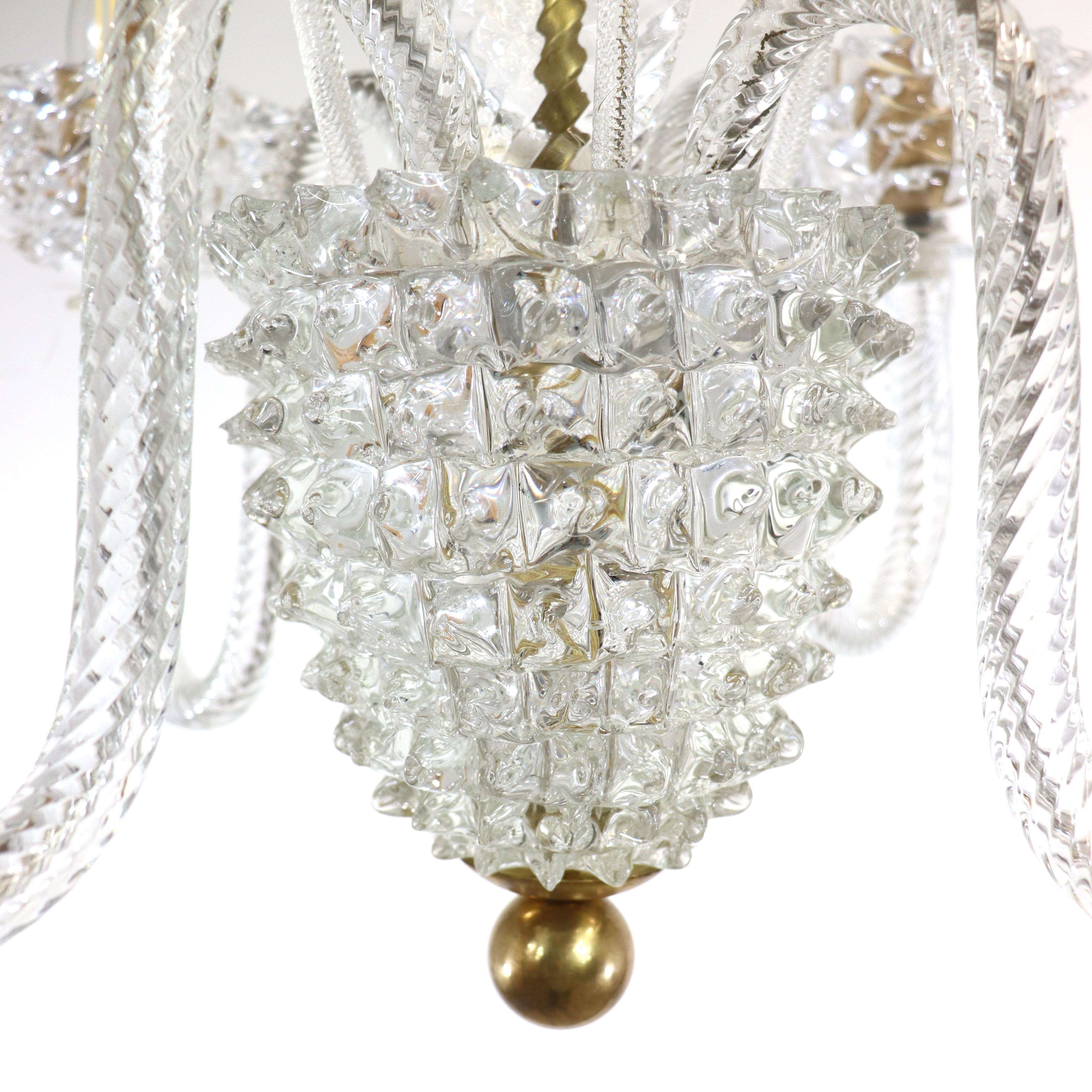 Vintage Murano Glass Rostrato Chandelier in the Manner of Ercole Barovier For Sale 2