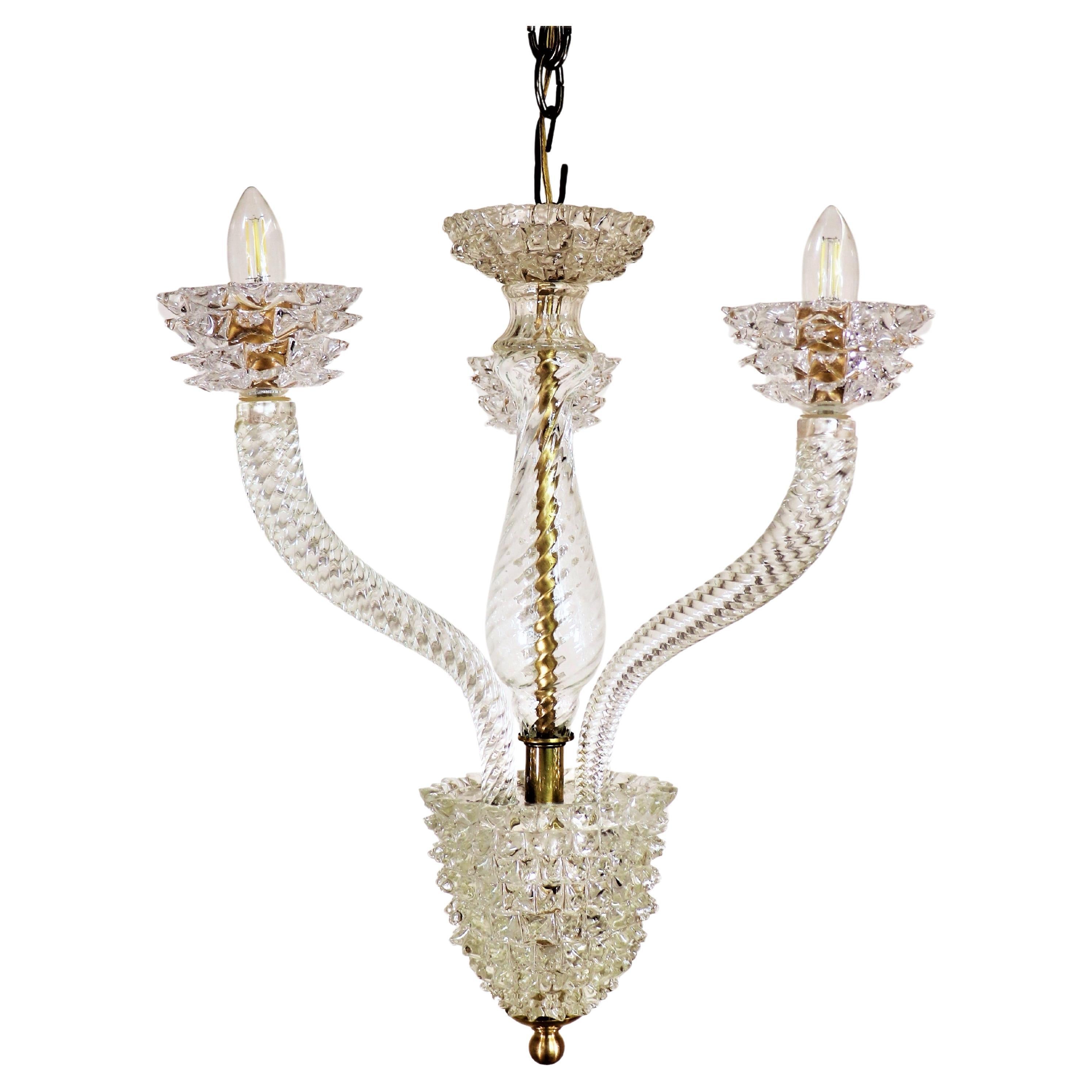 Vintage Murano Glass Rostrato Chandelier in the Manner of Ercole Barovier For Sale