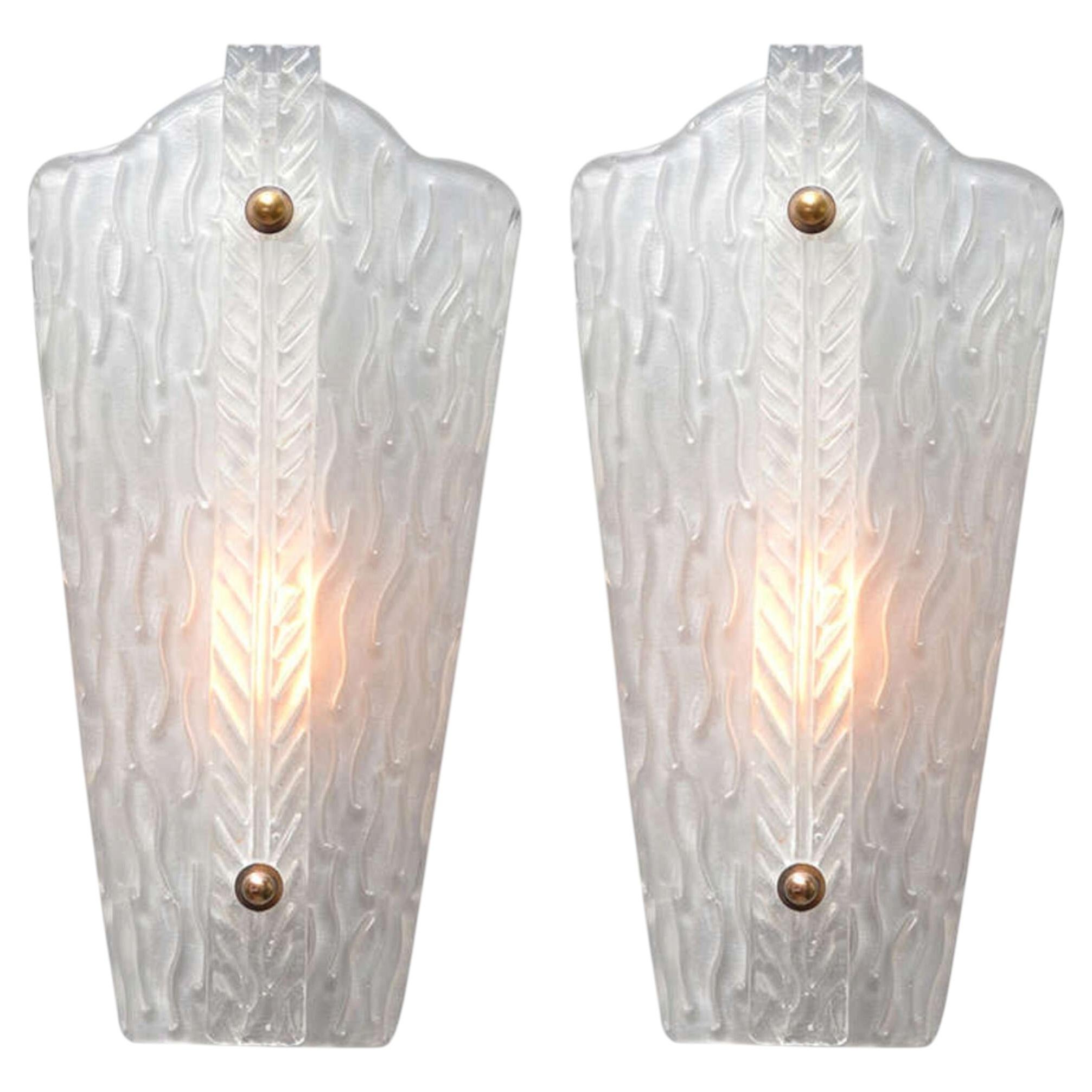 Vintage Murano Glass Sconces, Mid-Century Modern, Hardwired, 1970