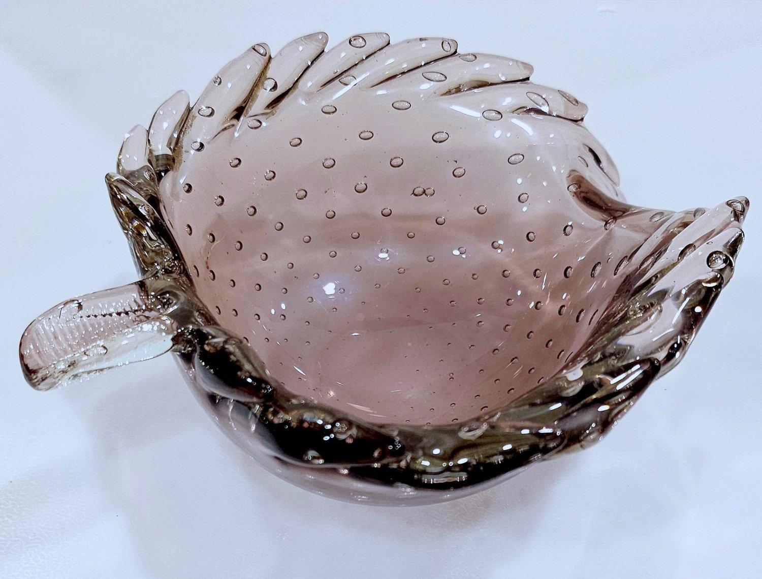 Vintage Murano Glass Sculptural Leaf Bowl, Bullicante (controlled bubble) Glass For Sale 4