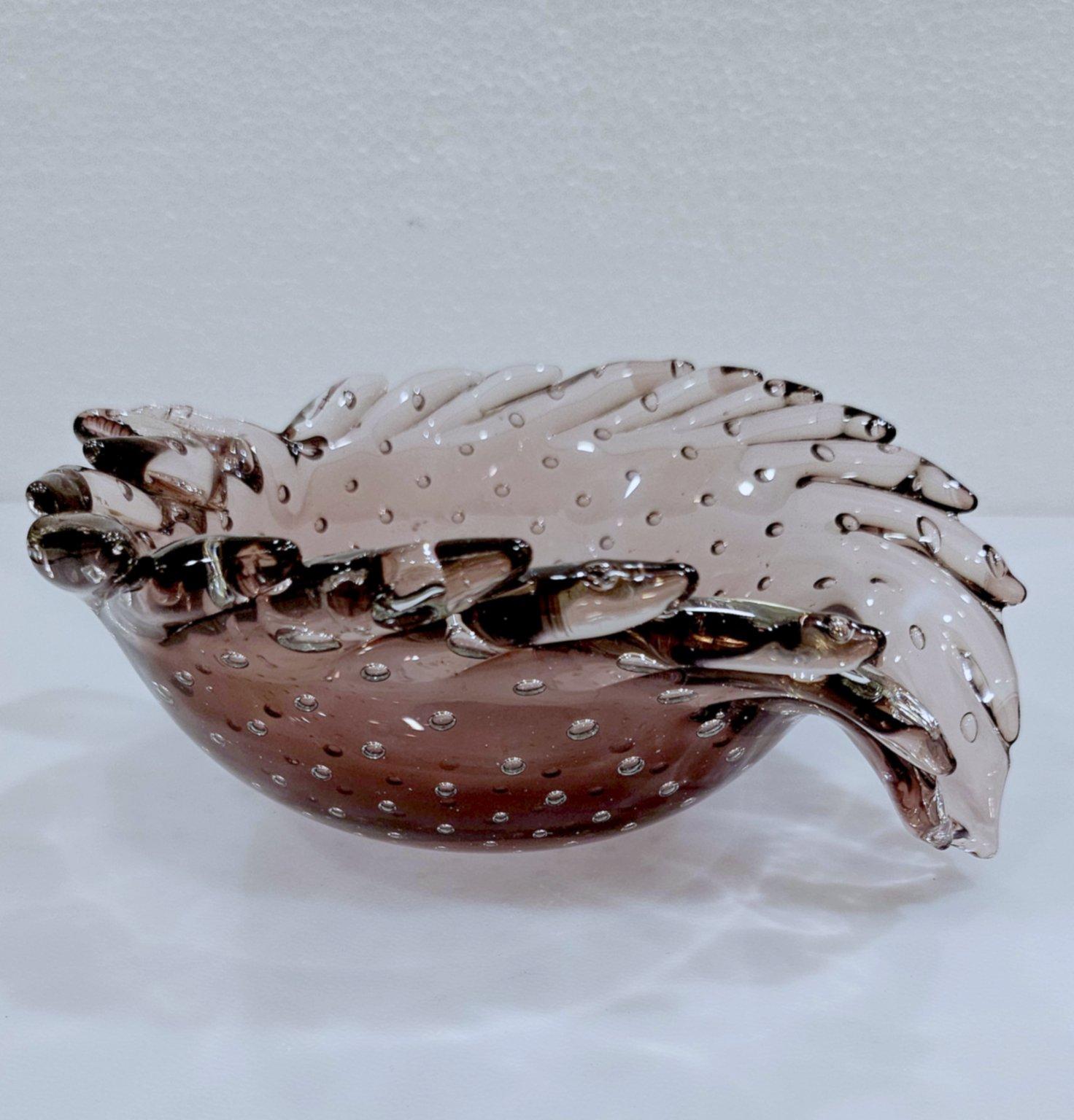 Vintage Murano Glass Sculptural Leaf Bowl, Bullicante (controlled bubble) Glass For Sale 2