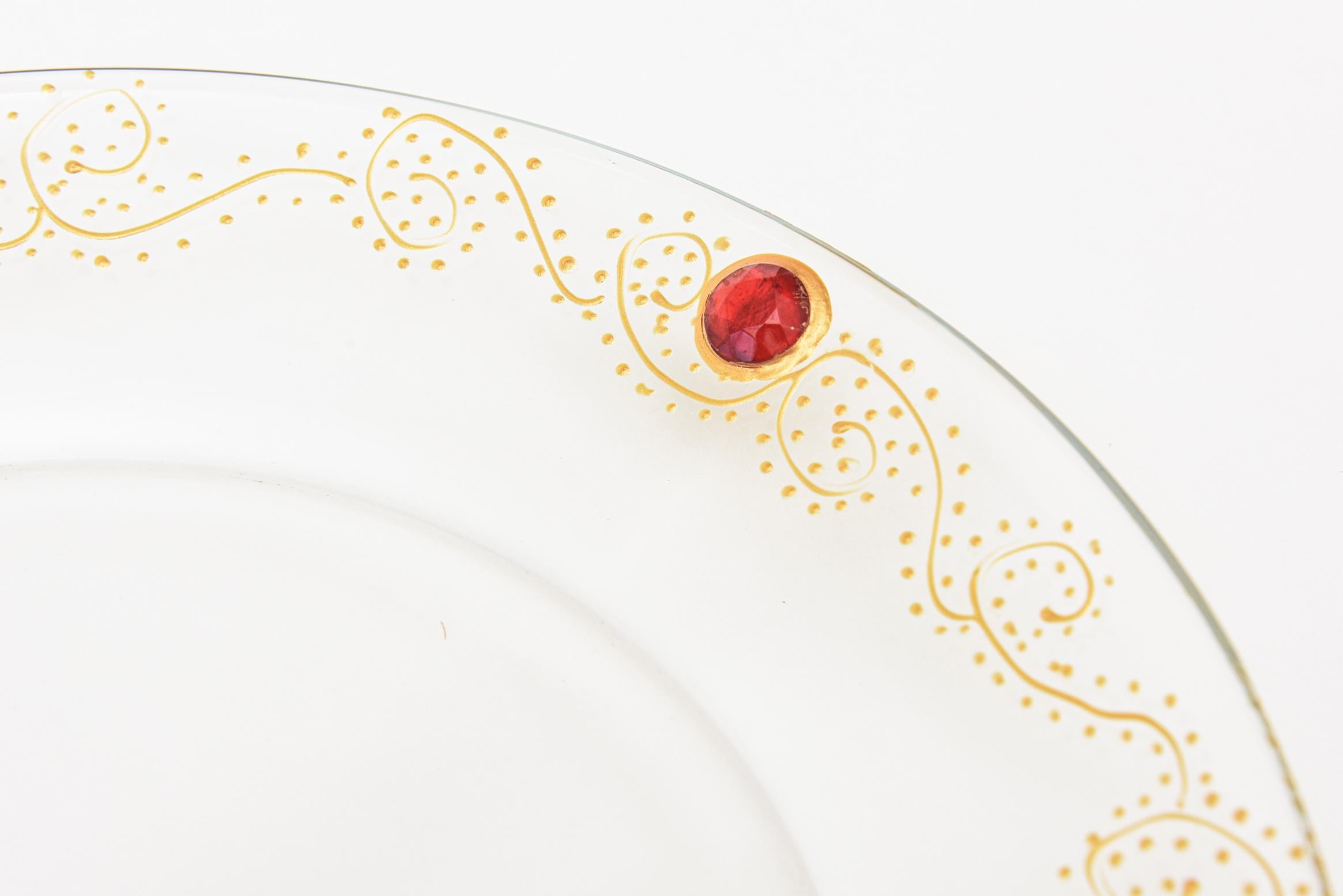 Mid-20th Century Murano Glass Serving Plates with Glass Stones and Gold Italian Vintage S/8