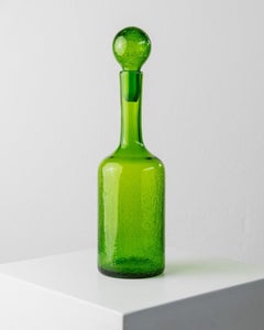 Vintage Murano Glass Set - 3 Glasses and Decanter - Green with Crackle Effect