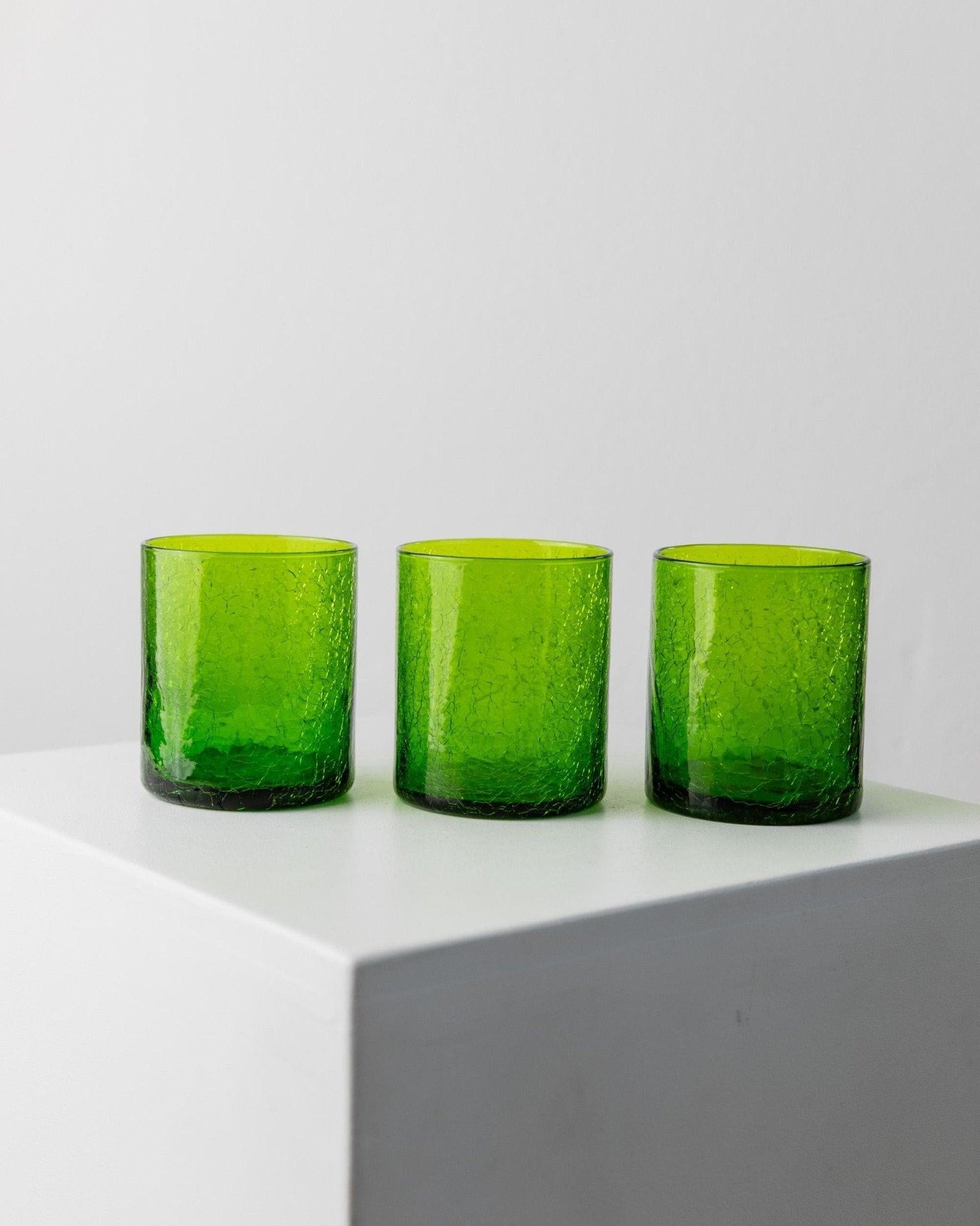 Vintage Murano Glass Set - 3 Verres & Greene Greene - Vert avec effet craquelé Bon état - En vente à Montecalvoli, IT