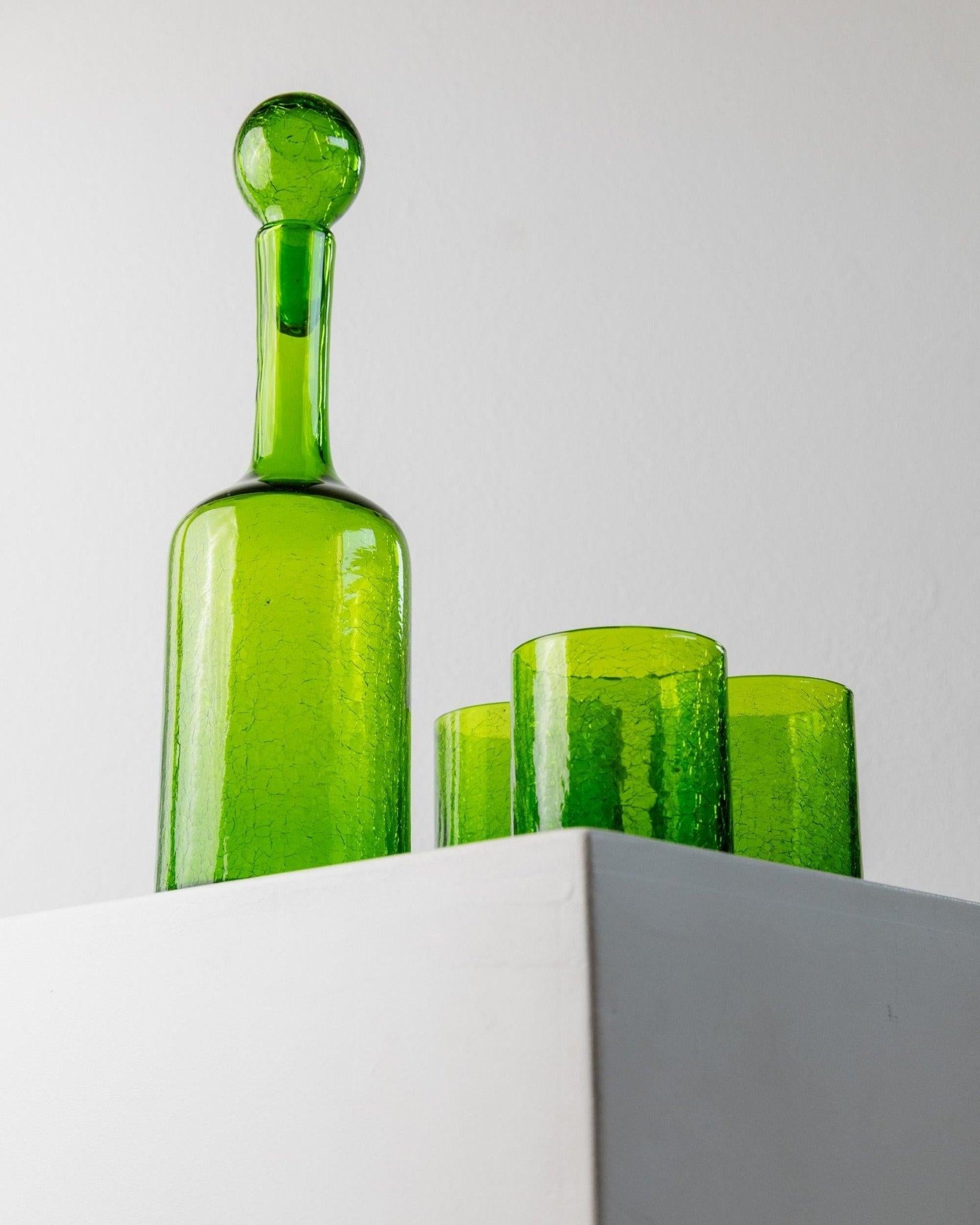 Vintage Murano Glass Set - 3 Verres & Greene Greene - Vert avec effet craquelé en vente 1