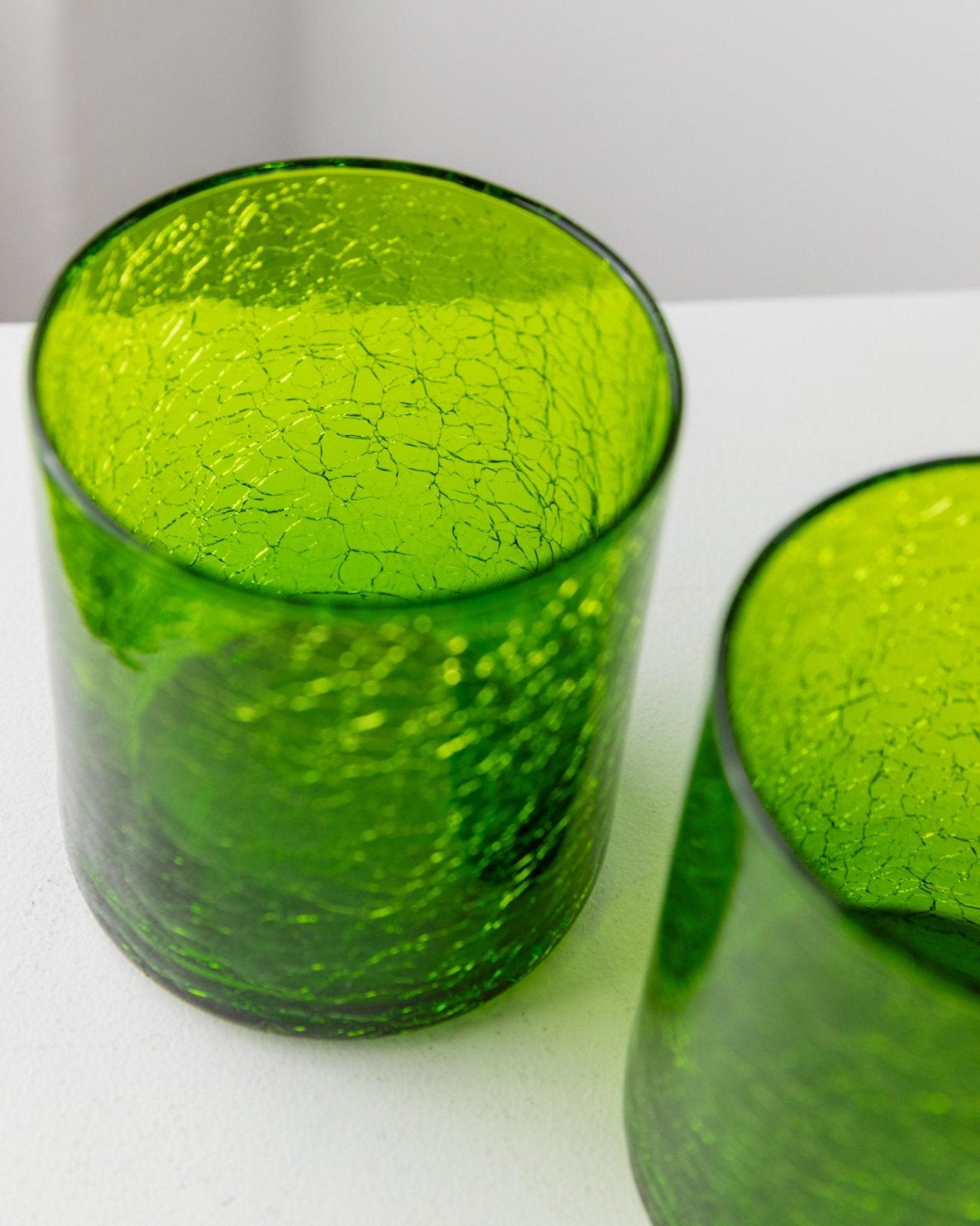 Vintage Murano Glass Set - 3 Verres & Greene Greene - Vert avec effet craquelé en vente 2