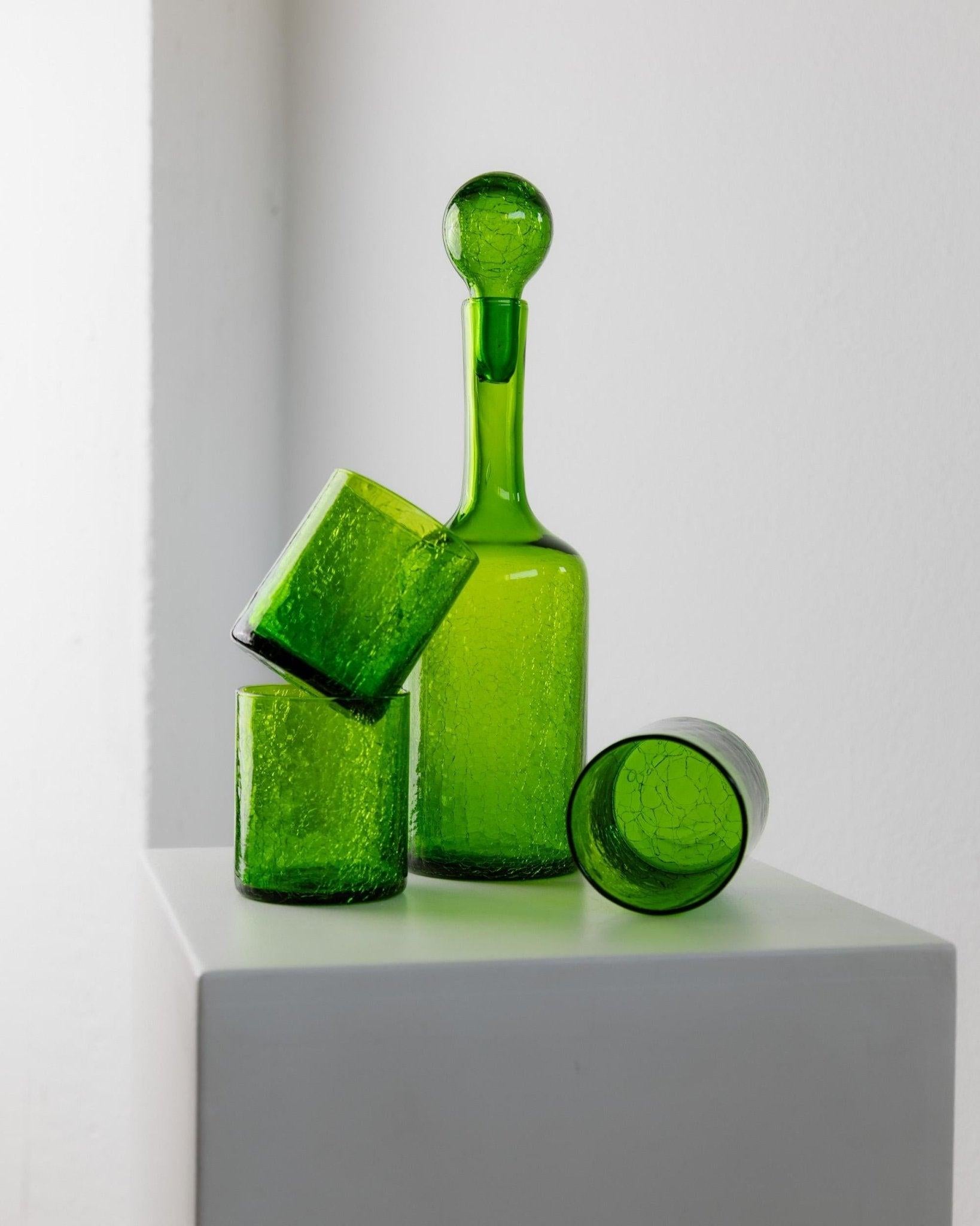 Vintage Murano Glass Set - 3 Verres & Greene Greene - Vert avec effet craquelé en vente 4