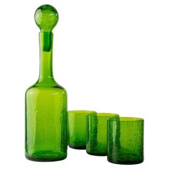 Vintage Murano Glass Set - 3 Glasses and Decanter - Green with Crackle Effect Vintage Murano Glass Set - 3 Glasses and Decanter - Green with Crackle Effect