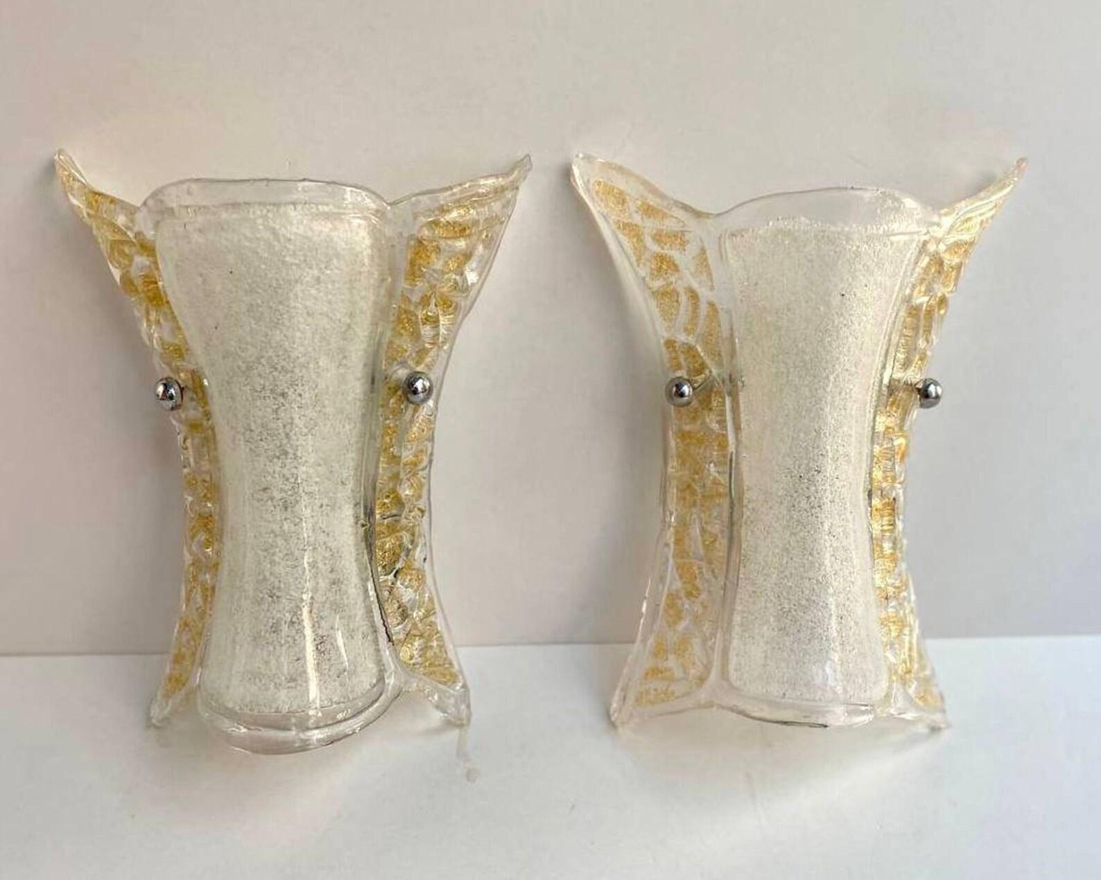 Mid-Century Modern Vintage Murano Glass Set of Wall Sconces by Venini, 1970s For Sale