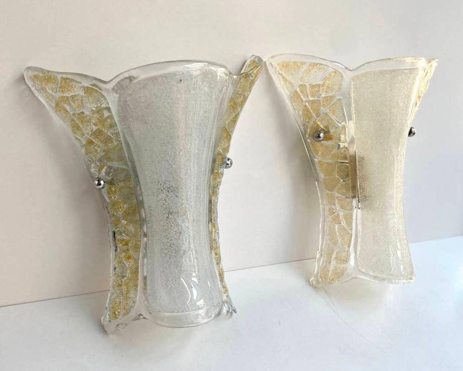 Italian Vintage Murano Glass Set of Wall Sconces by Venini, 1970s For Sale