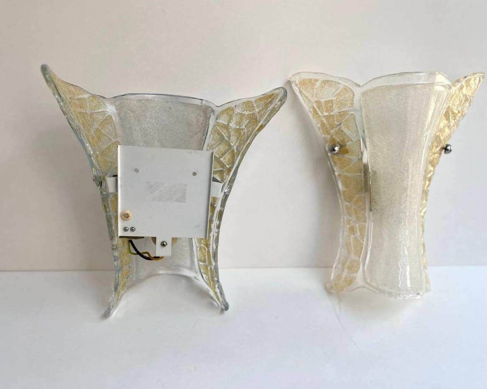 Late 20th Century Vintage Murano Glass Set of Wall Sconces by Venini, 1970s For Sale