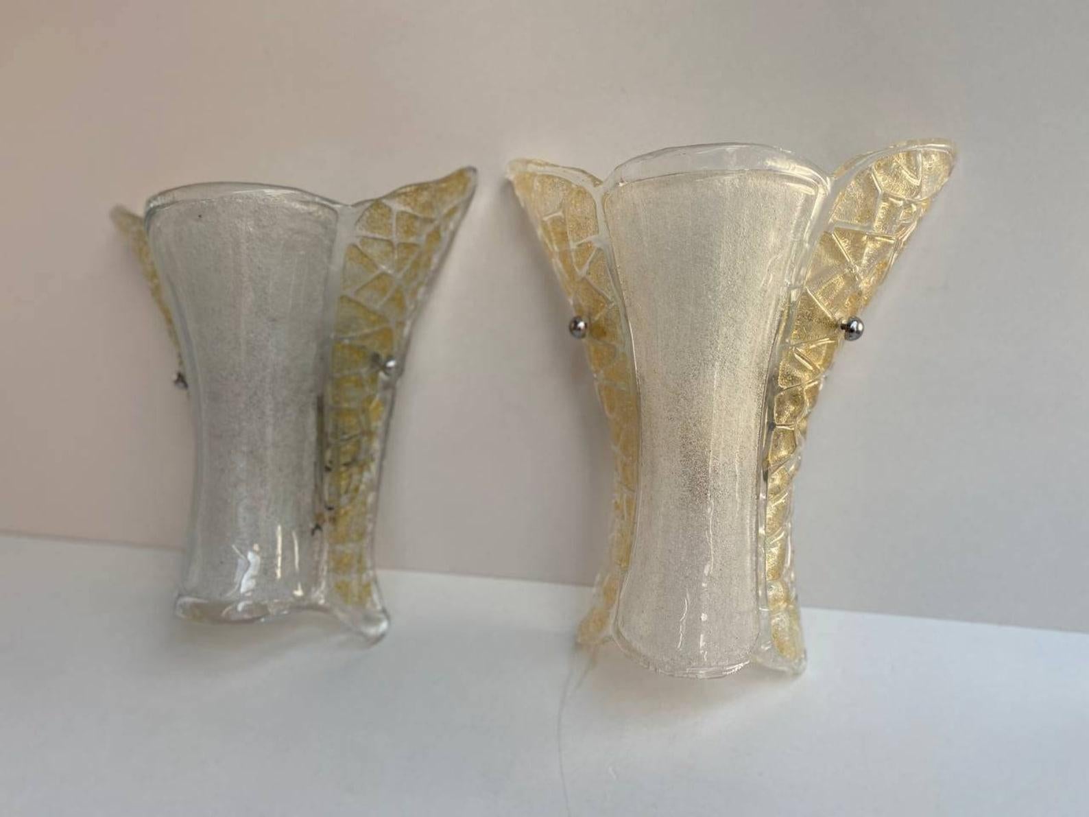 Vintage Murano Glass Set of Wall Sconces by Venini, 1970s For Sale 1