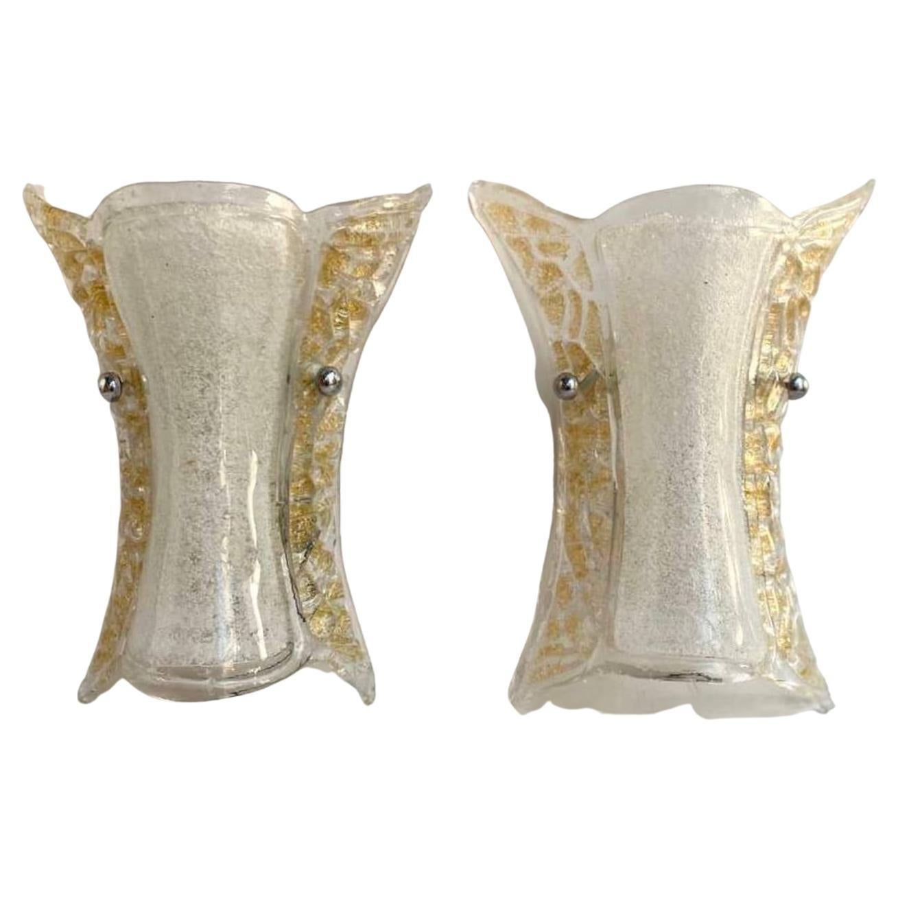 Vintage Murano Glass Set of Wall Sconces by Venini, 1970s For Sale