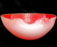 Mid-Century Modern Murano Glass Shell Motif Bowl w/Gold Fleck & Opaline Exterior