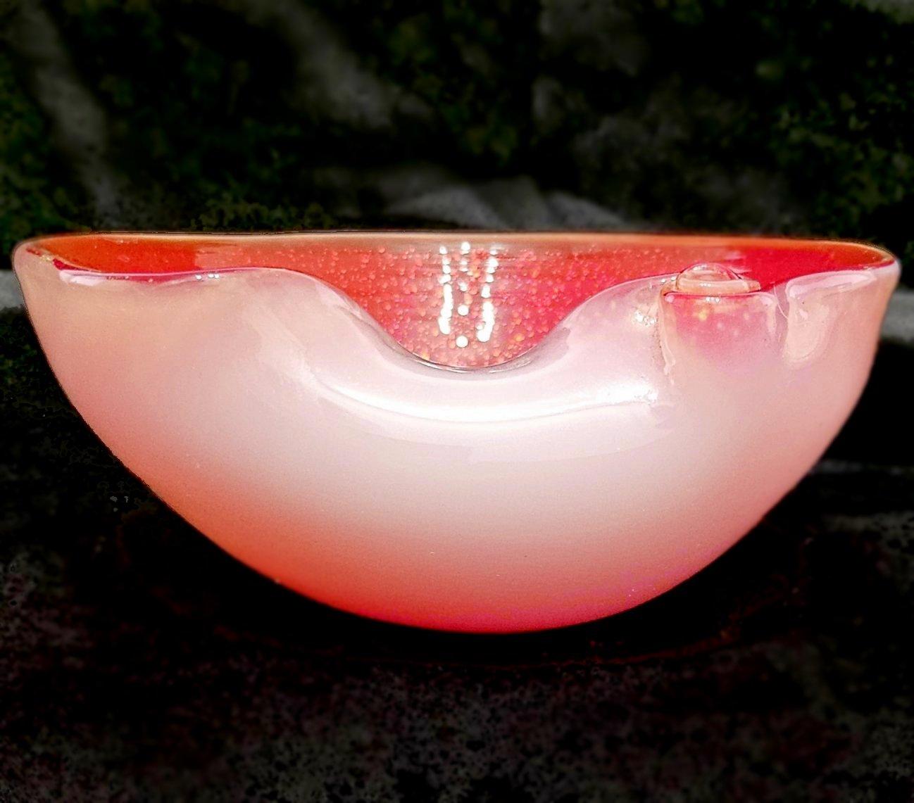 Mid-Century Modern Vintage Murano Glass Shell Motif Bowl w/Gold Fleck, Opaline Exterior. Seguso? For Sale