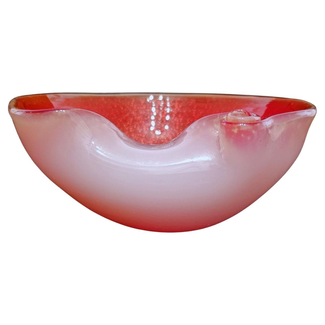 Vintage Murano Glass Shell Motif Bowl w/Gold Fleck, Opaline Exterior. Seguso? For Sale