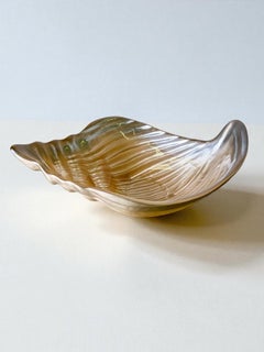 Vintage Murano Glass Shell Tray, Amber with Gold Flecks, Italy, 1980s