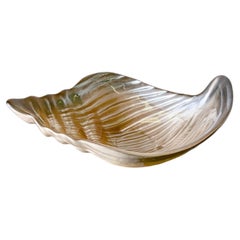Vintage Murano Glass Shell Tray, Amber with Gold Flecks, Italy, 1980s