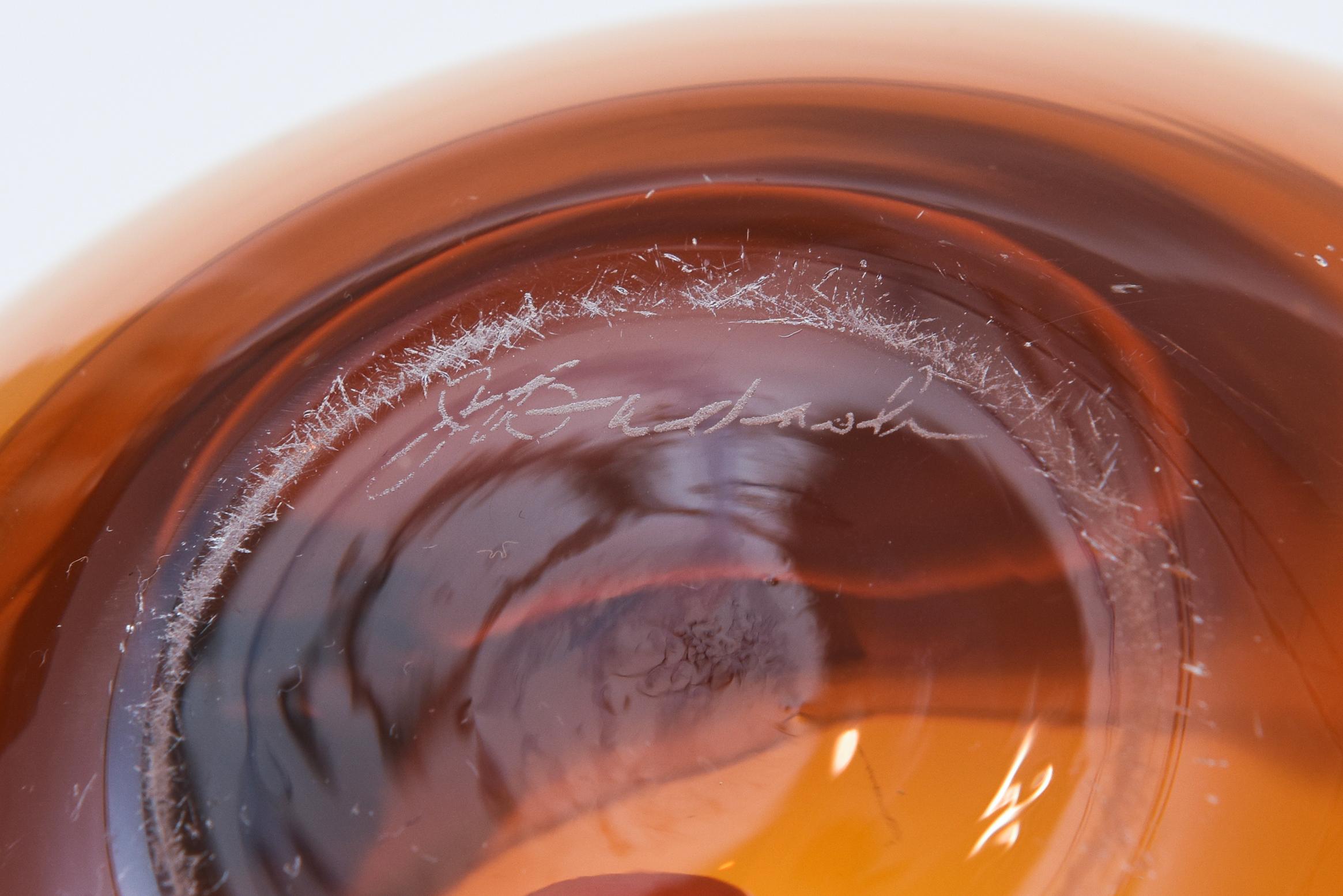 Vintage Murano Glass Sommerso Firmado Tazón Grueso Ámbar, Marrón, Transparente en venta 5