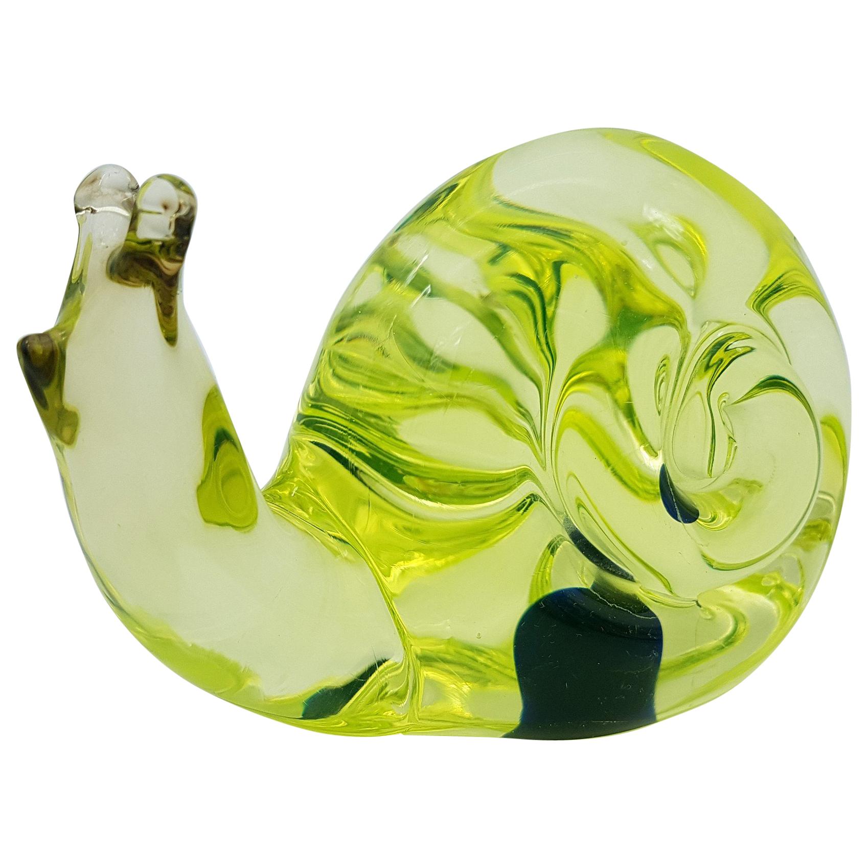 Vintage Murano Glass Snail with Blue Bubble, Gino Cenedese E Figlio, Da Ros 1960 For Sale