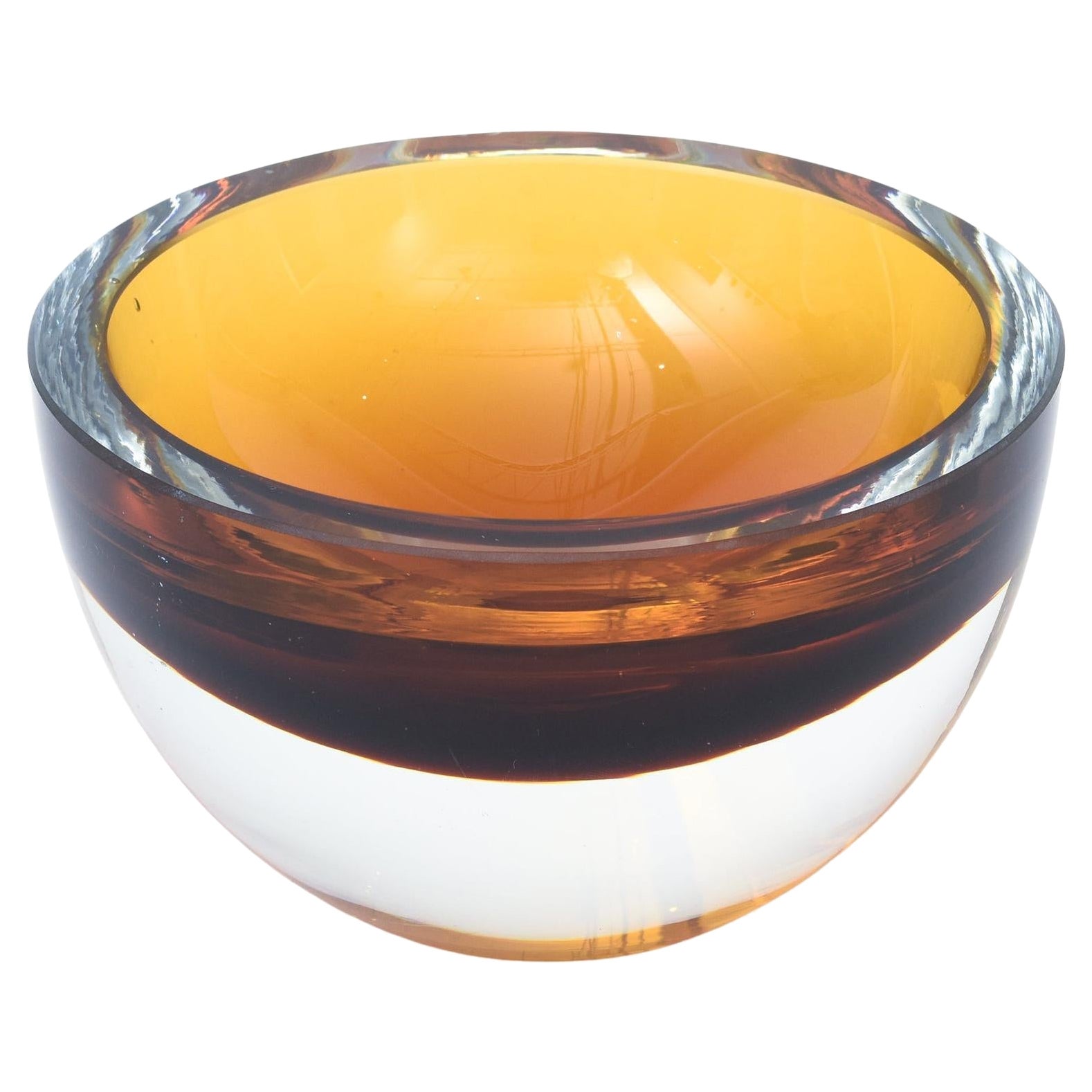 Vintage Murano Glass Sommerso Thick Bowl Amber, Brown, Clear Italian 1960
s For Sale
