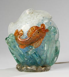 Vintage Murano Glass Table Lamp - Gold Fish - 1960's